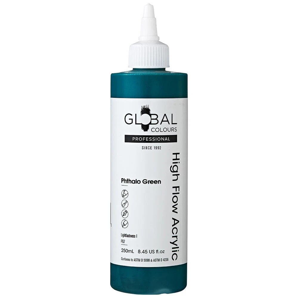 1 Global Colours High Flow Acrylic Paint 250mL Phthalo Green, 1 of 2