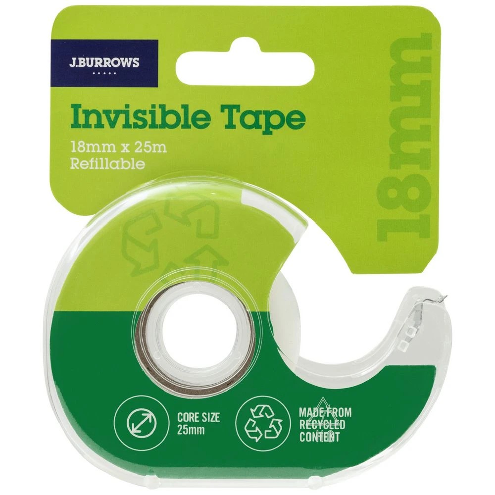 1 J.Burrows Recycled Invisible Tape & Dispenser 18mm x 25m, 1 of 2