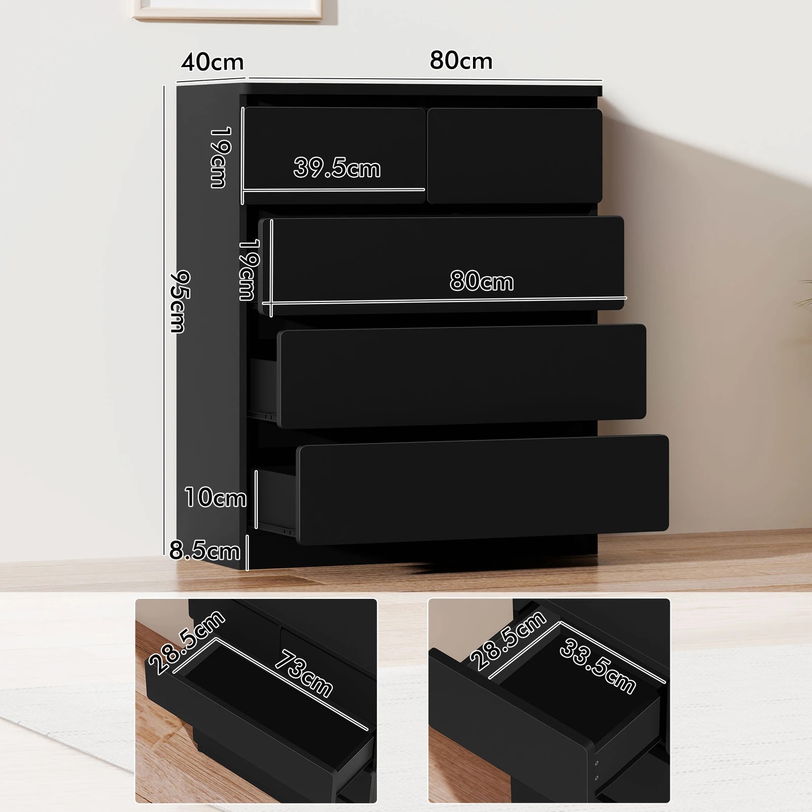 3 Alfordson 5 Chest of Drawers Minimalist Storage Cabinet Dresser - Black, 3 of 10