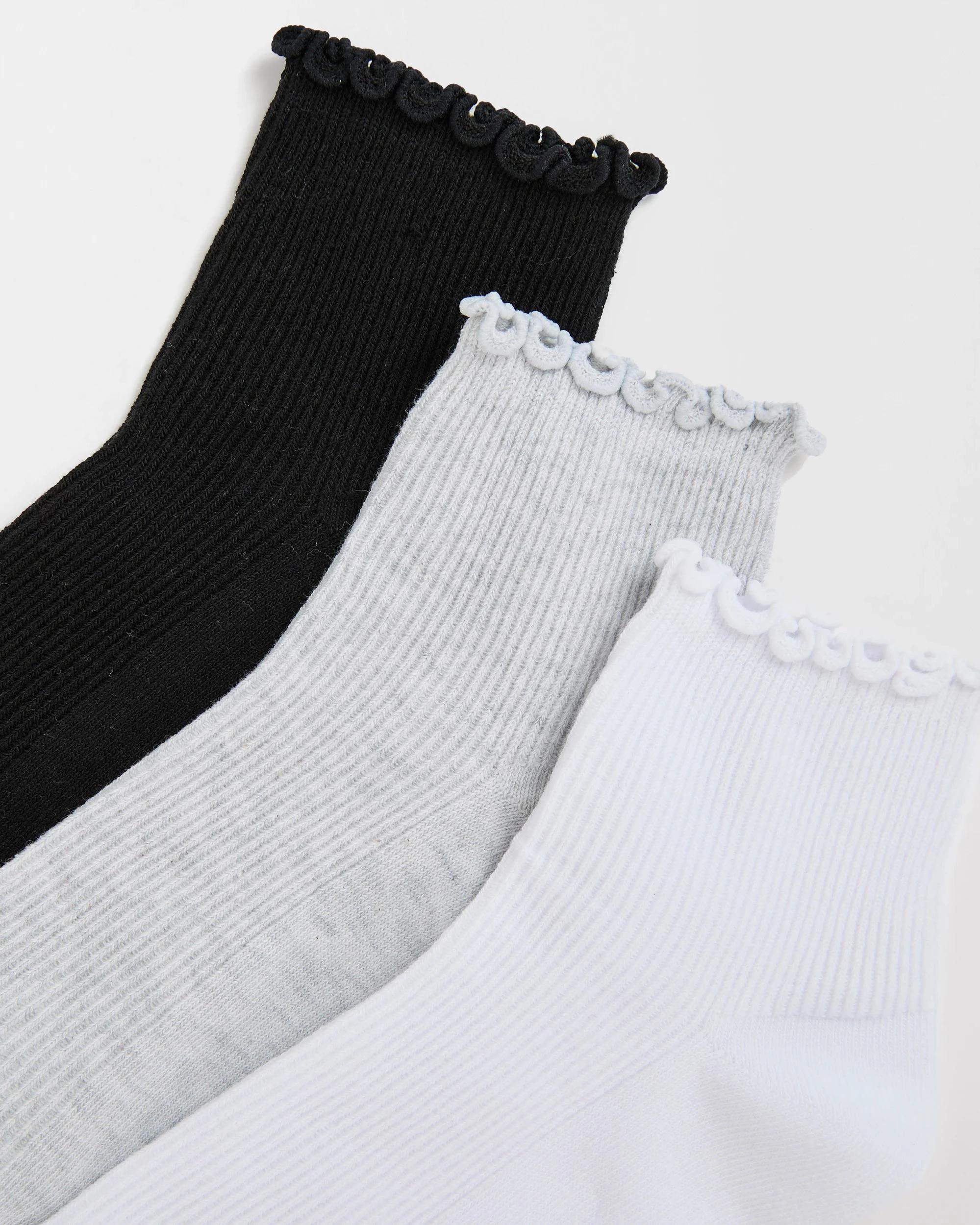 2 Target Woman Australian Cotton Blend 3 Pack Quarter Crew Socks with Frill WHITE/BLACK/GREY, 2 of 3