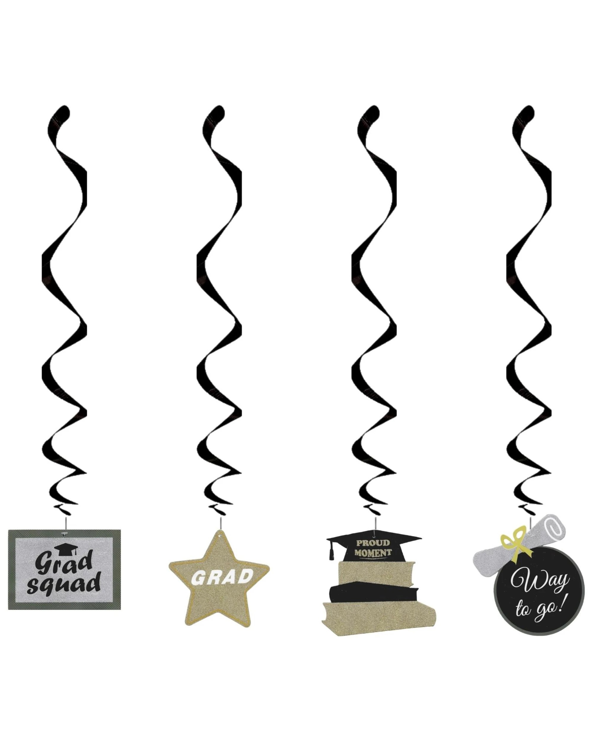 1 Party Maker Glitter Gold and Silver Graduation Swirls Pack of 4 - Multi, 1 of 1