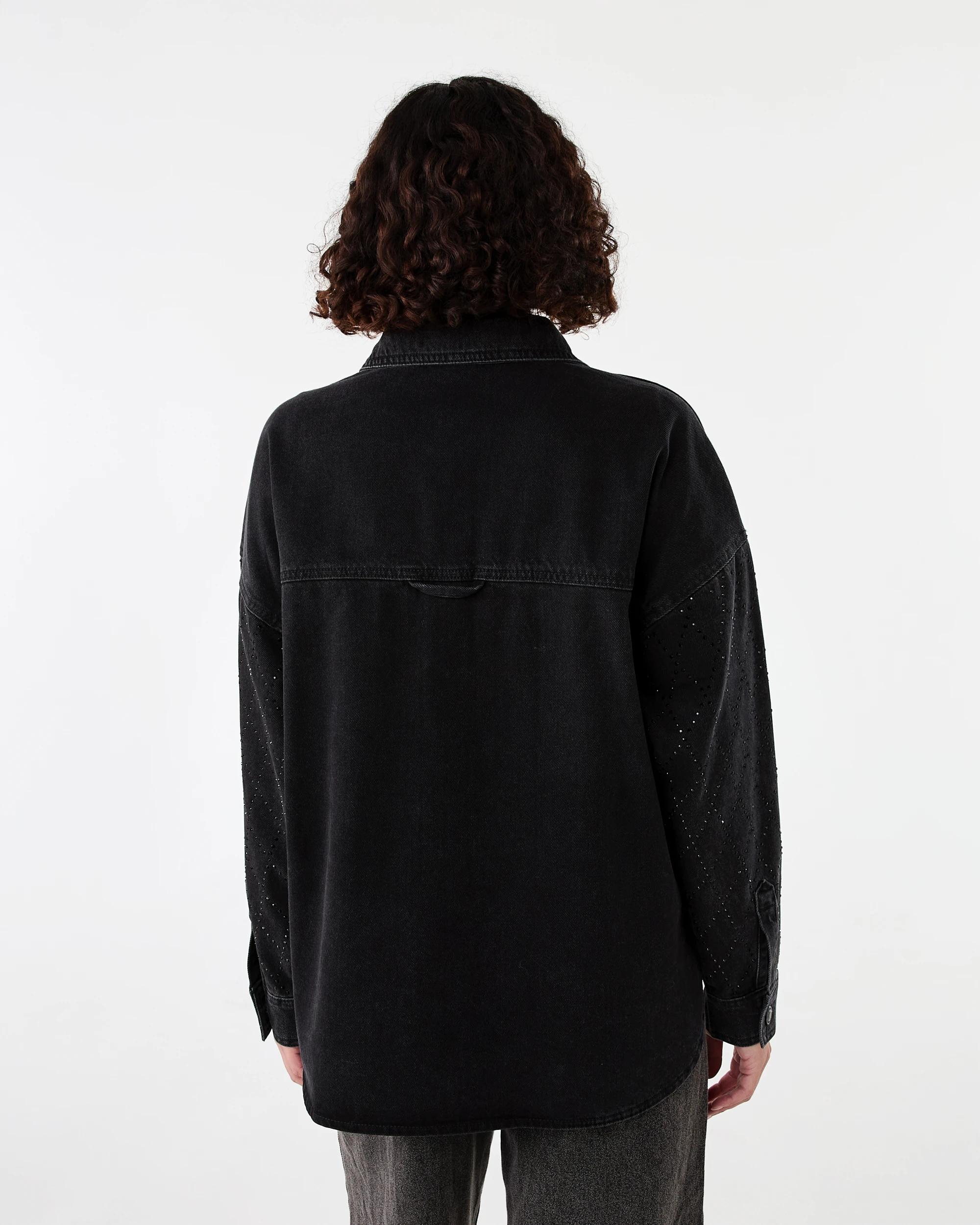 4 Long Sleeve Diamante Denim Shirt Black Wash, 4 of 9
