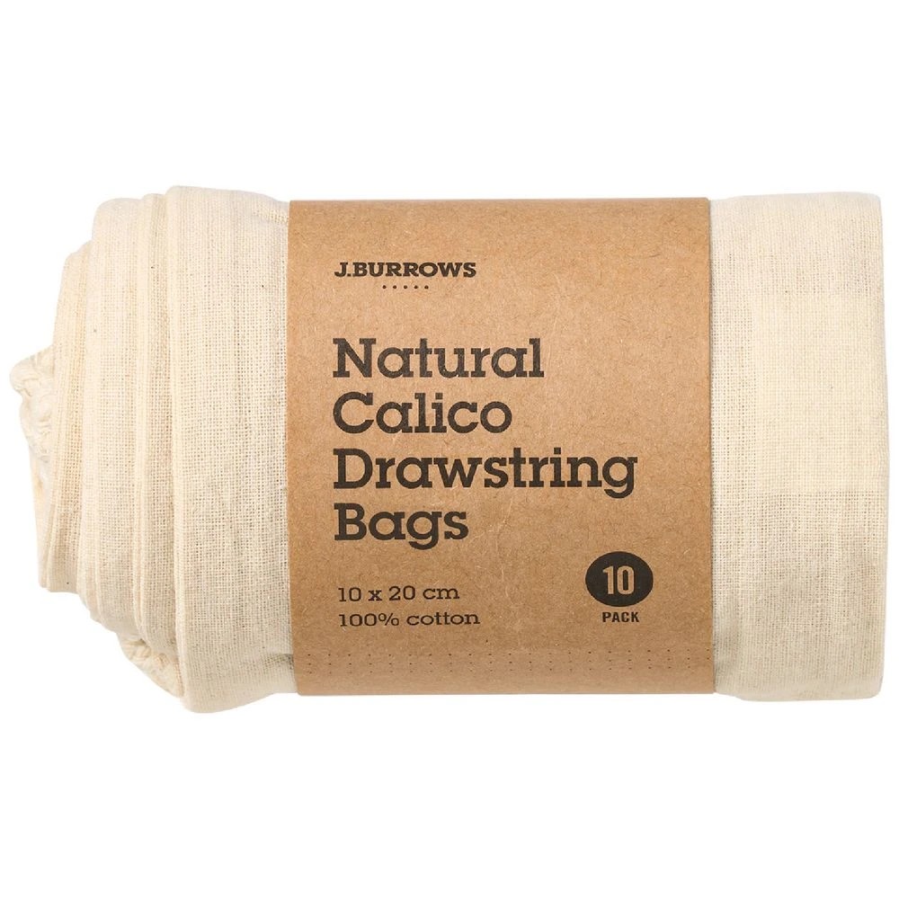 2 J.Burrows Calico Drawstring Bag 10 x 20cm Natural 10 Pack, 2 of 3