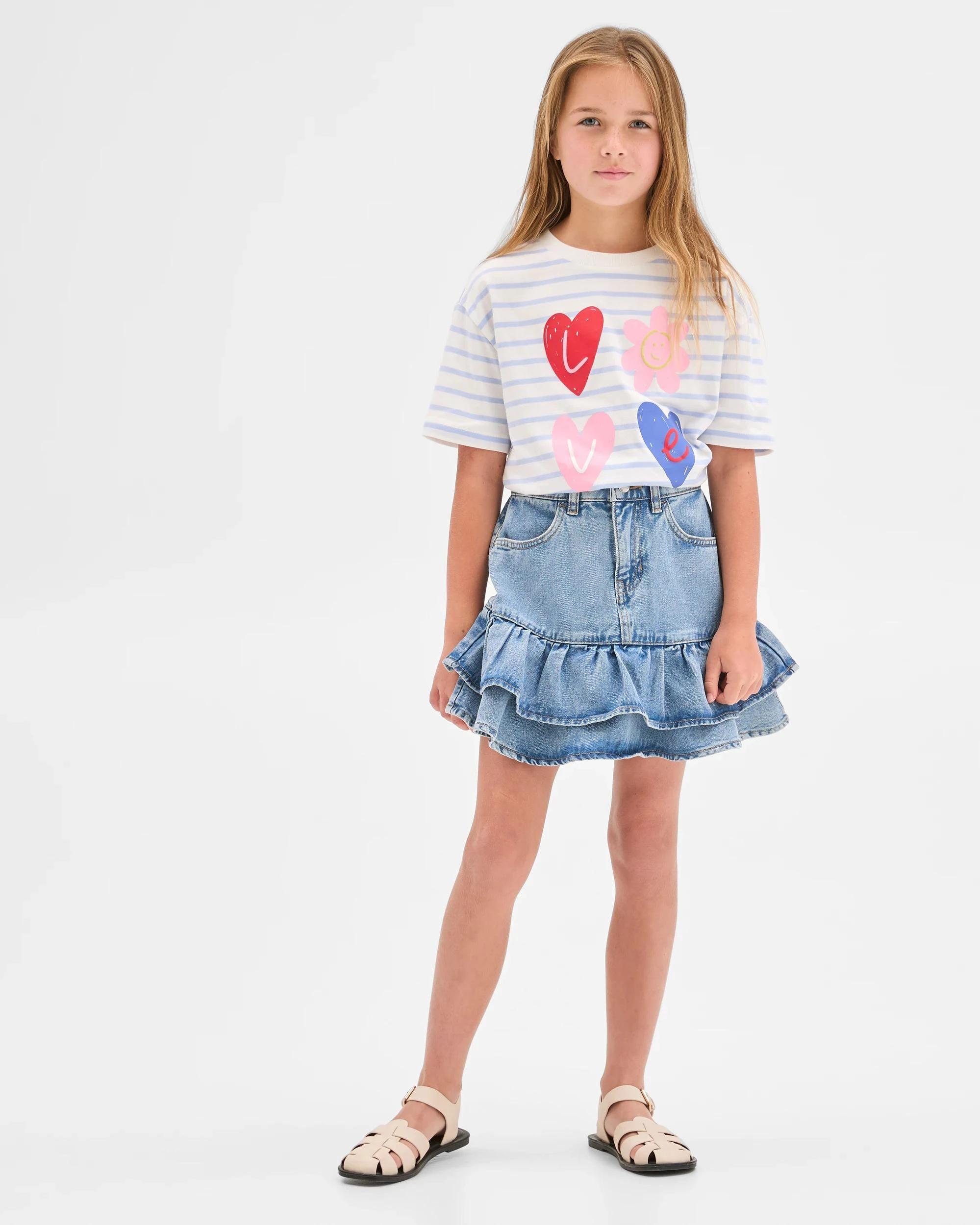 3 Target Kids Denim Frill Hem Skirt MID BLUE, 3 of 7