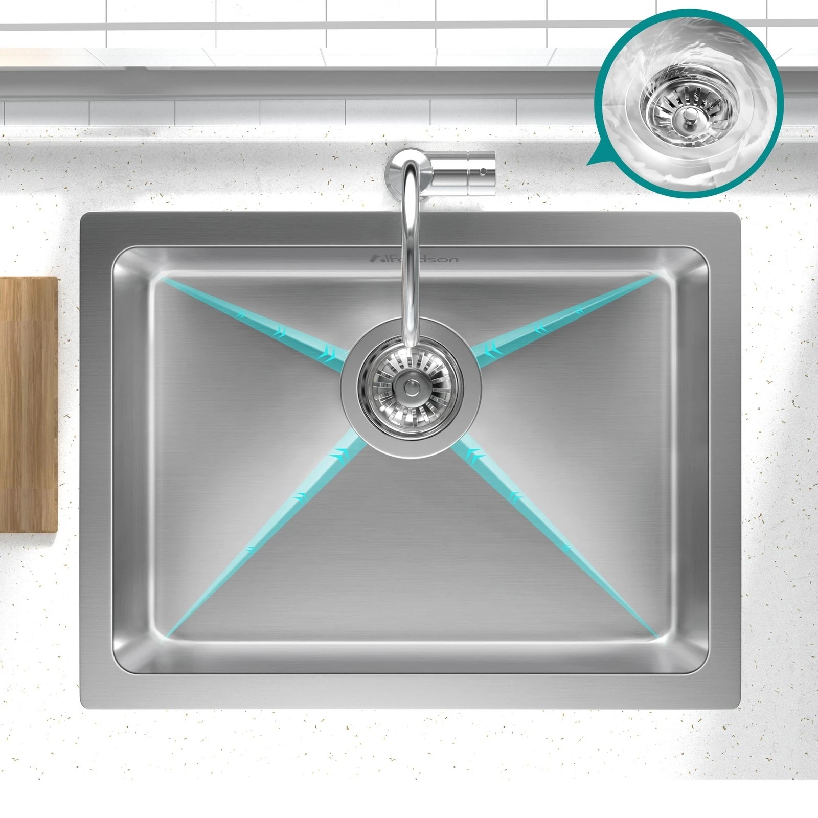 4 Alfordson Kitchen Sink 60x45cm Stainless Steel Basin Single Bowl - Silver, 4 of 8