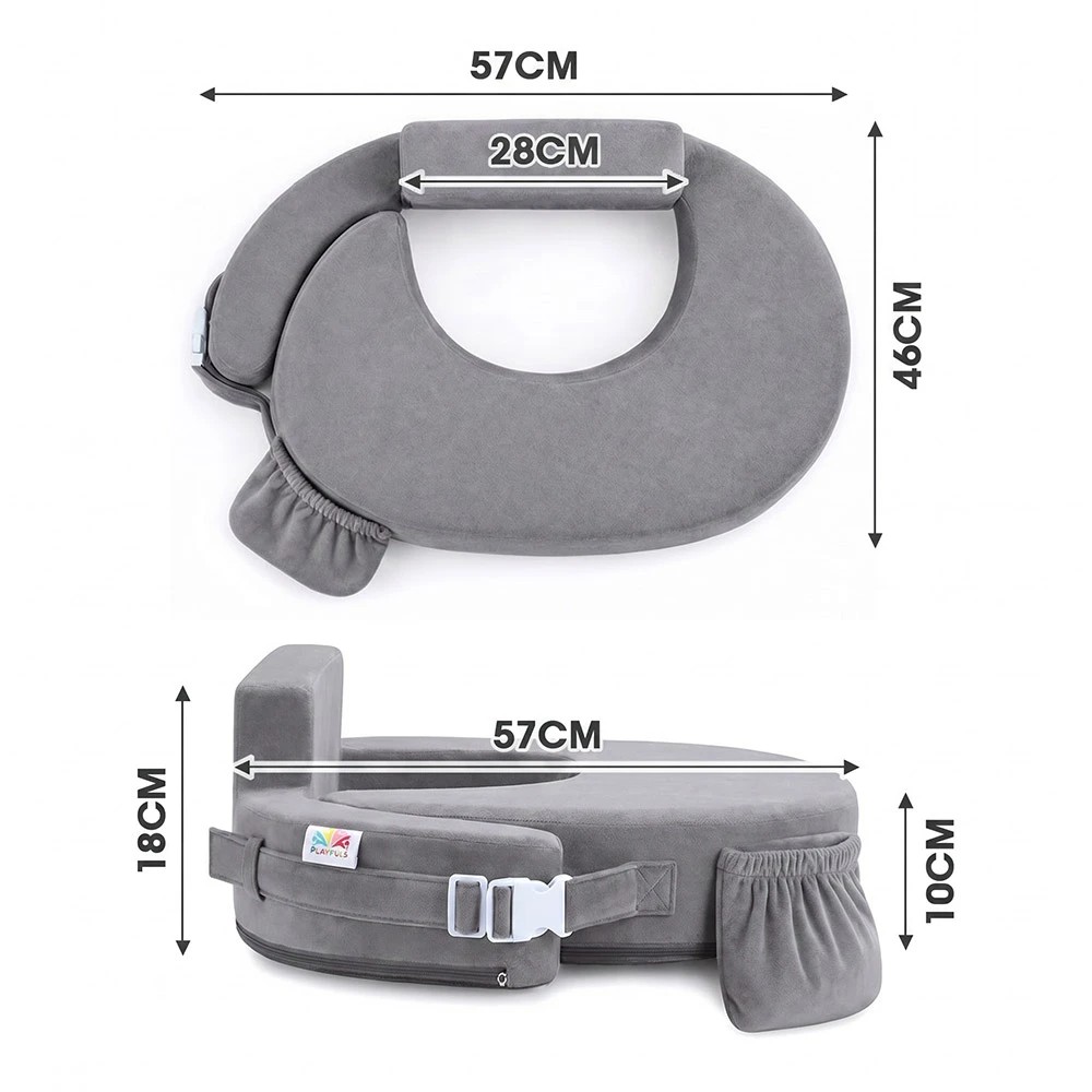 2 PlayPals Nursing Pillow Breastfeeding Posture Support Adjustable Waist - Grey, 2 of 3