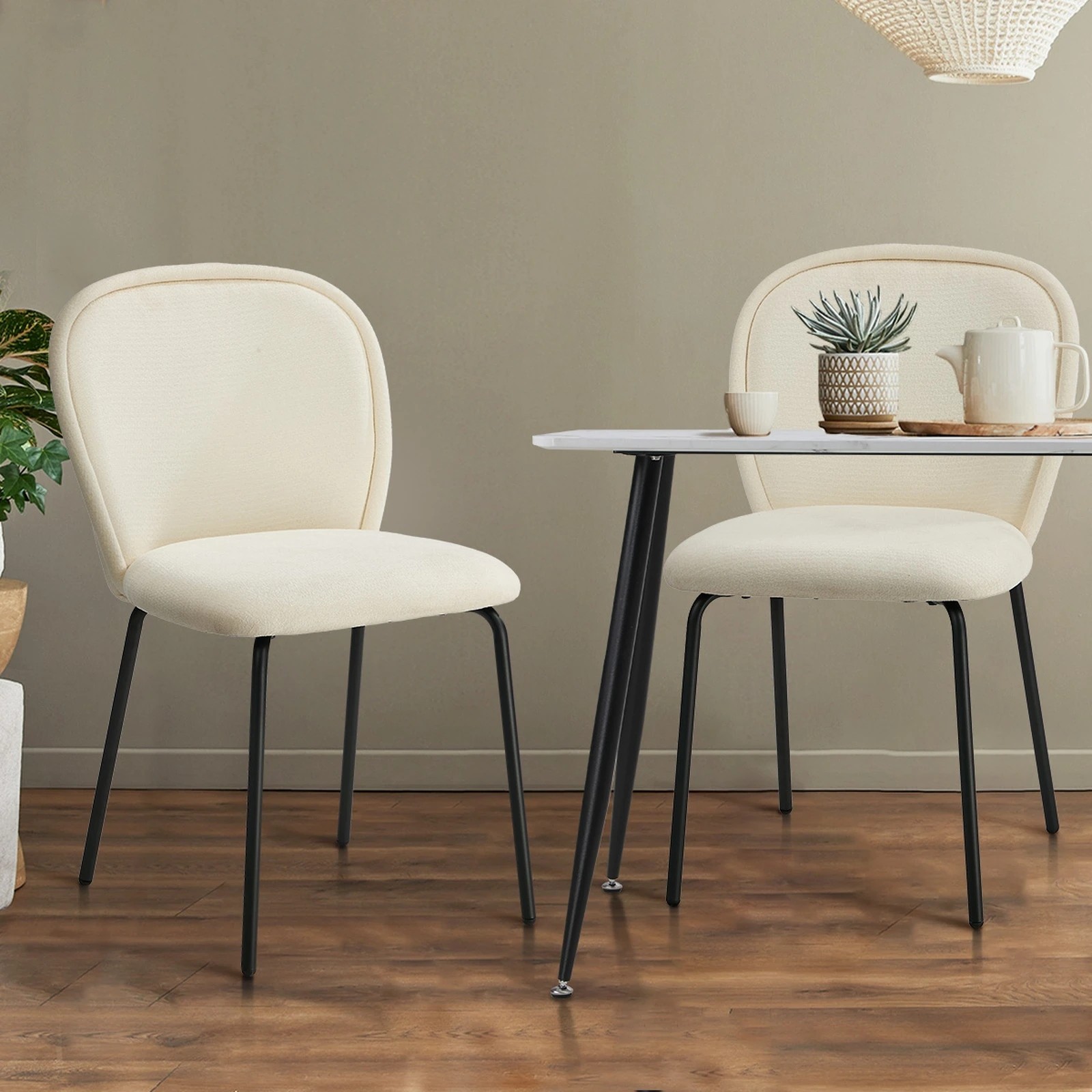 4 Oikiture 4x Dining Chairs Kitchen Accent Chairs Chenille Pad Metal Legs - Beige, 4 of 9
