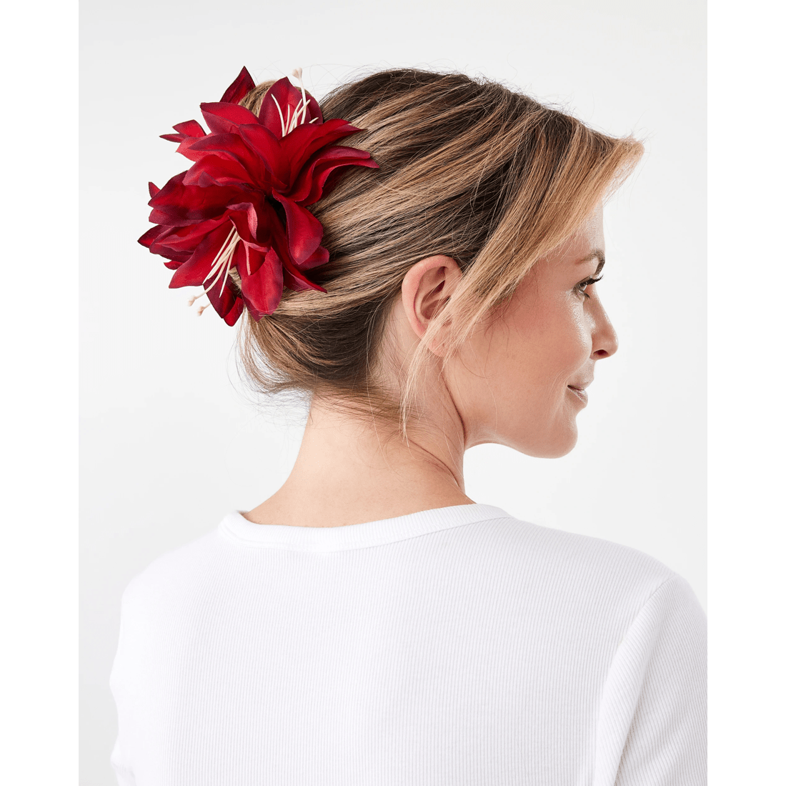 3 Red Oversize Fabric Flower Claw Hair Clip, 3 of 4