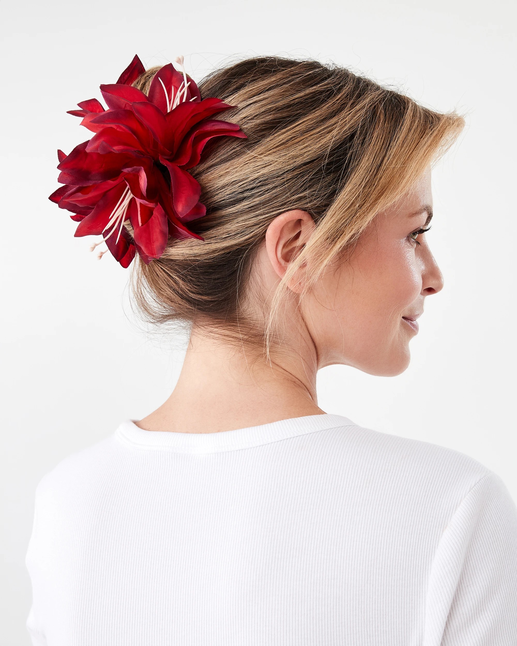 3 Red Oversize Fabric Flower Claw Hair Clip, 3 of 4