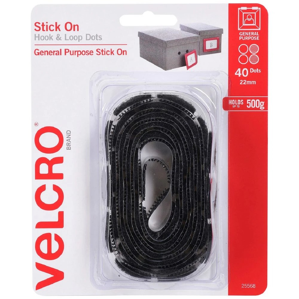 1 VELCRO Hook & Loop Dots 22mm 40 Pack Black, 1 of 1