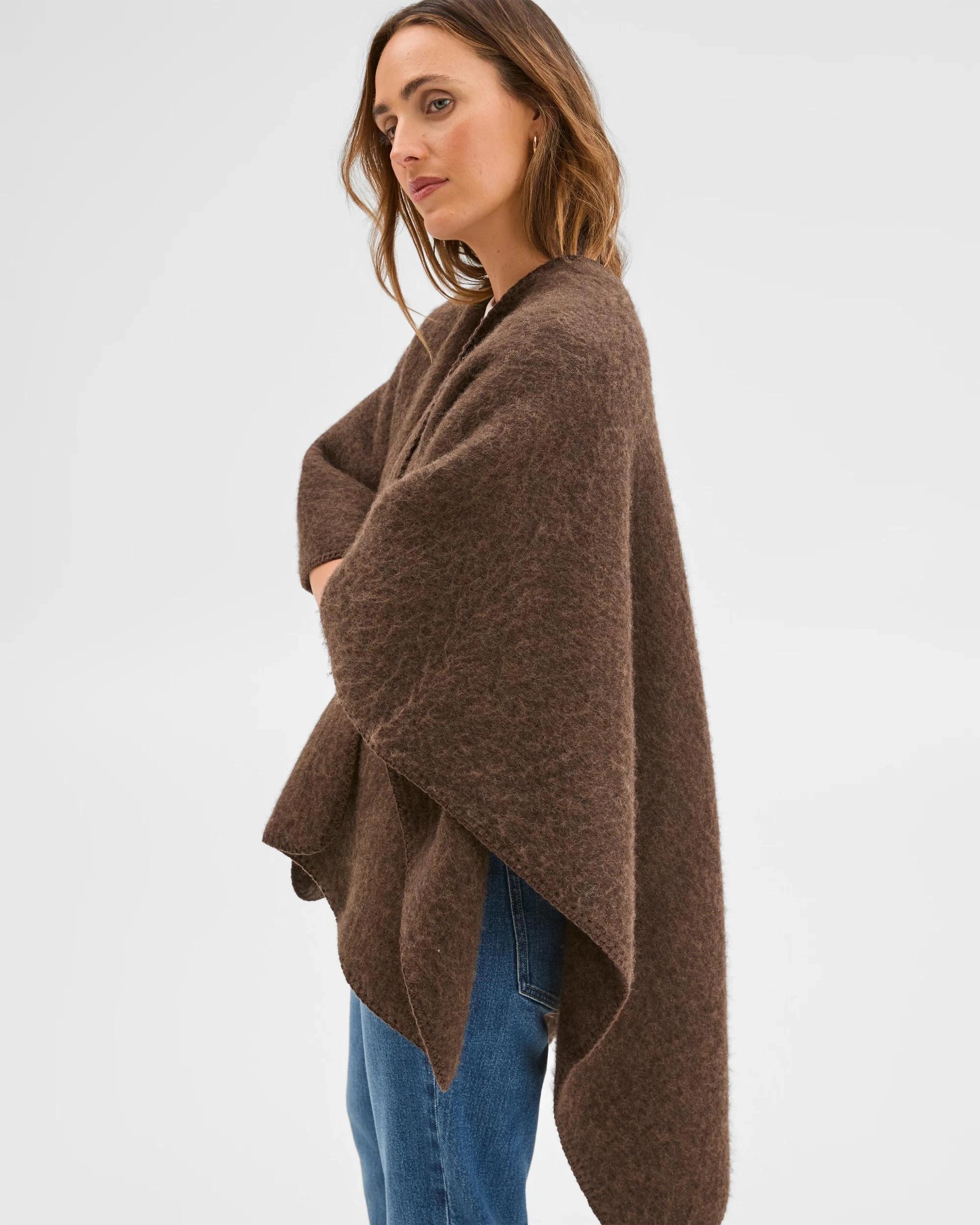 6 Target Accessories Brushed Blanket Stitch Poncho BITTER CHOCOLATE, 6 of 7