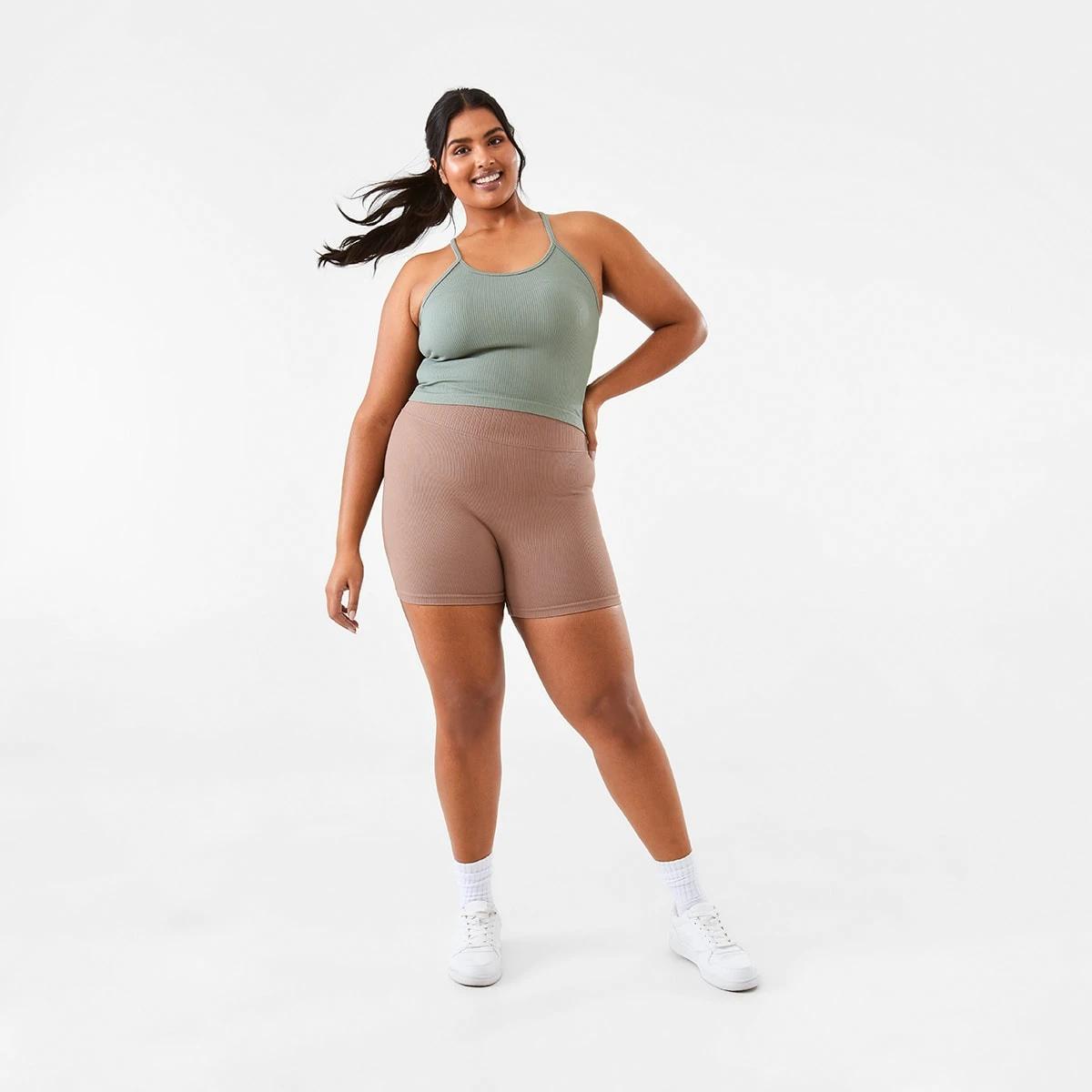 4 Active Womens Seamfree Rib Bike Shorts Wd Taupe, 4 of 9