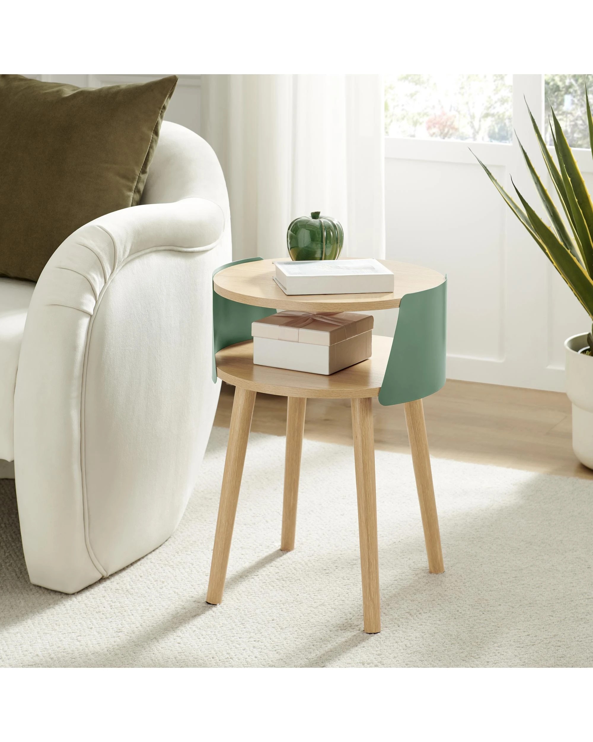 3 Kodu Side Table Bedside Shelf Round - Green, 3 of 9