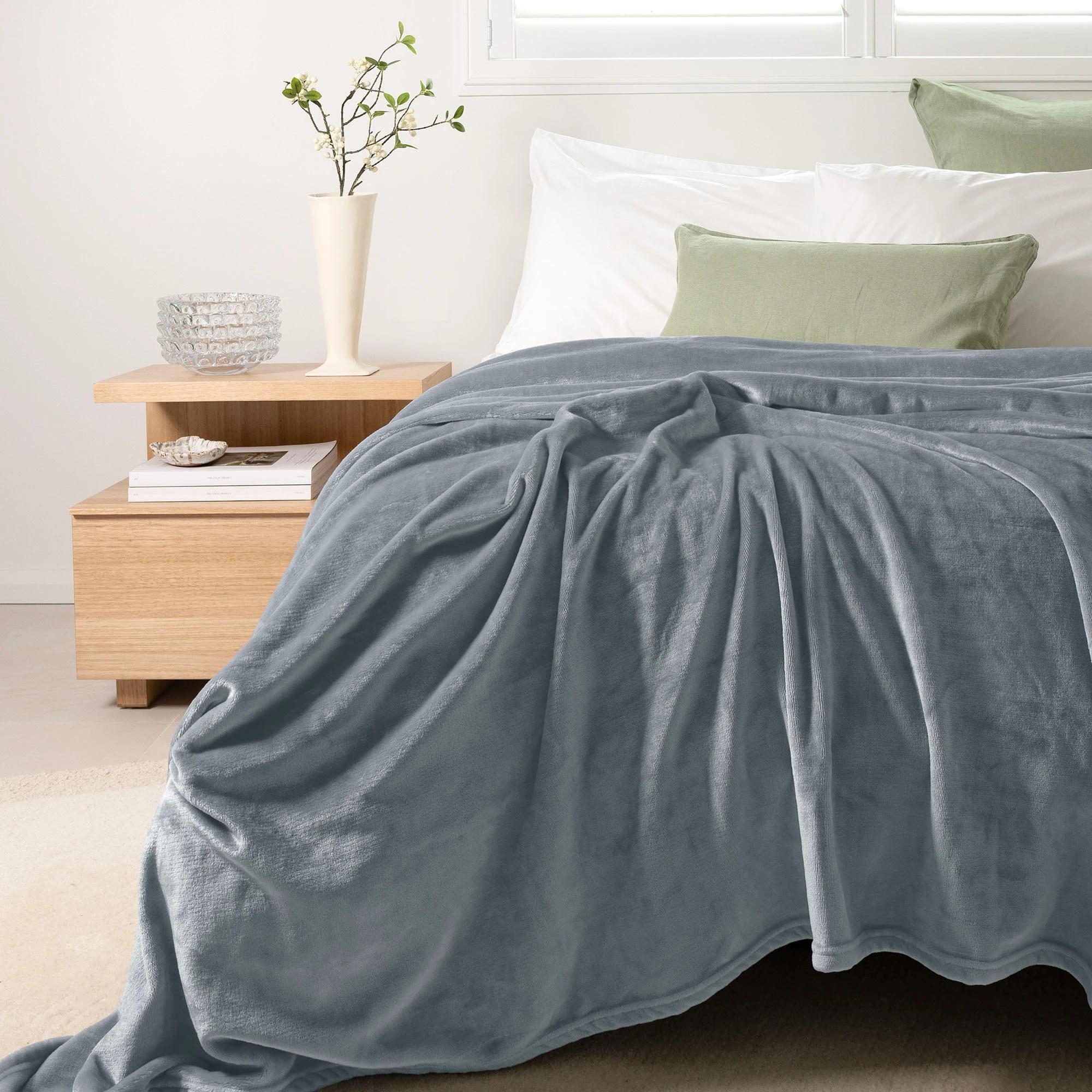 2 Bambury Solid Ultraplush Polyester Cosy Blanket Steel - King Bed - Blue, 2 of 5