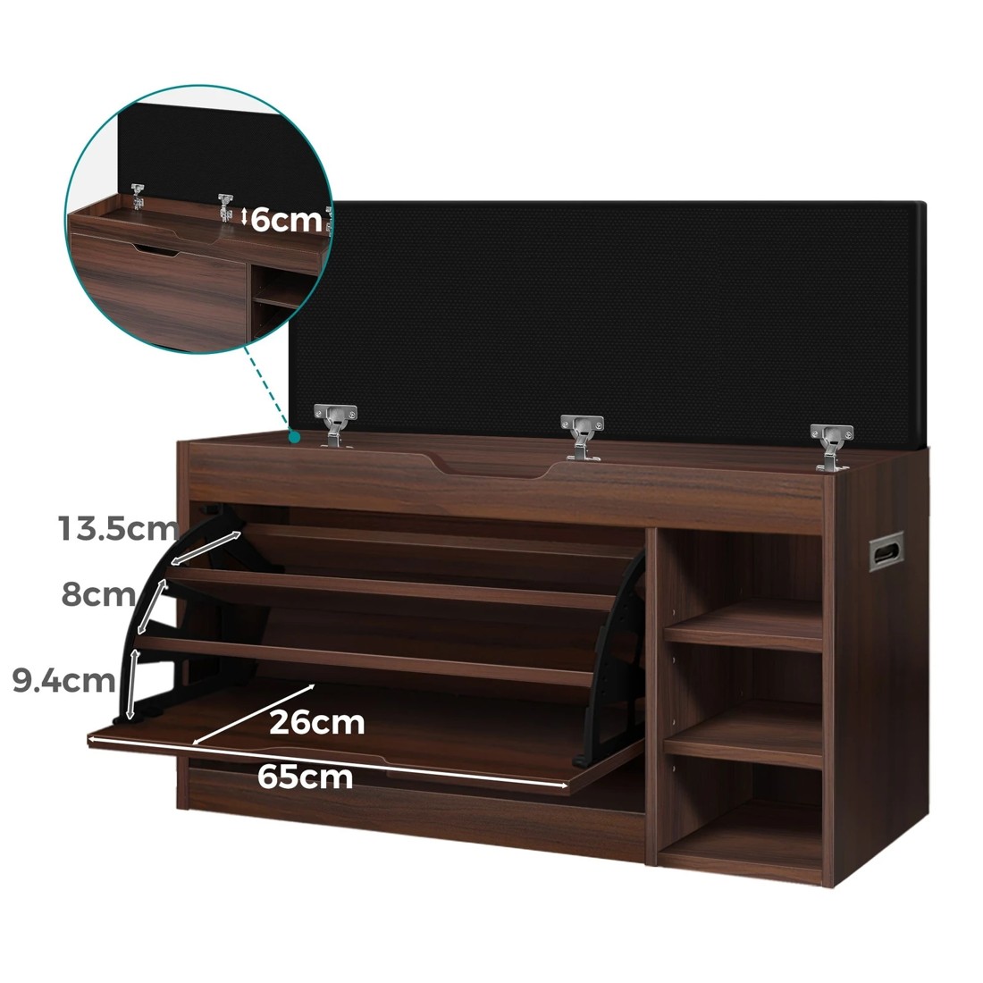 8 Alfordson Shoe Cabinet Bench Storage Rack Organiser Shelf 18 Pairs - Walnut, 8 of 10