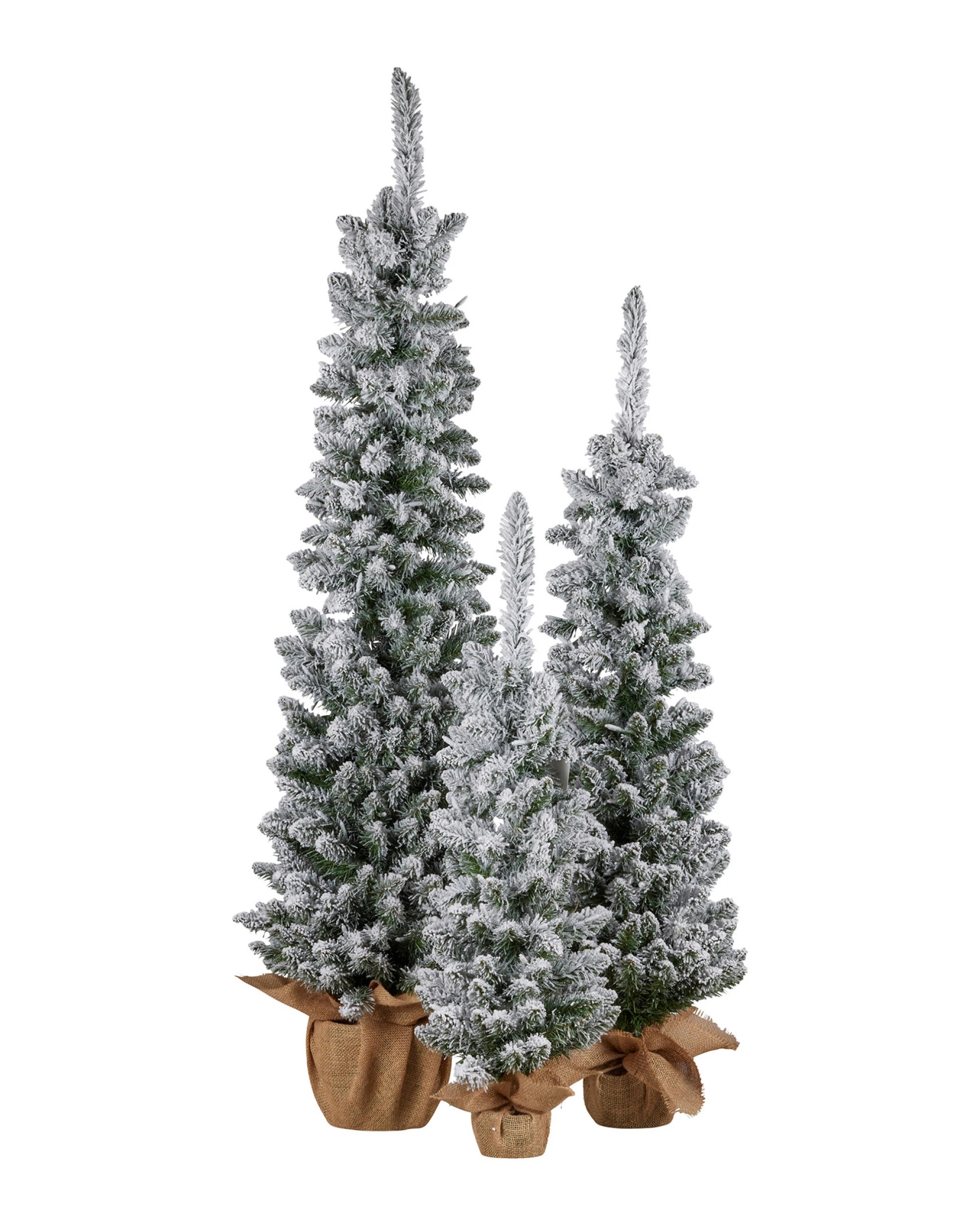 3 Christabelle Snowy Pine Christmas Trees Set Of 3 With Led Lights And Hessian Base, 3 of 9