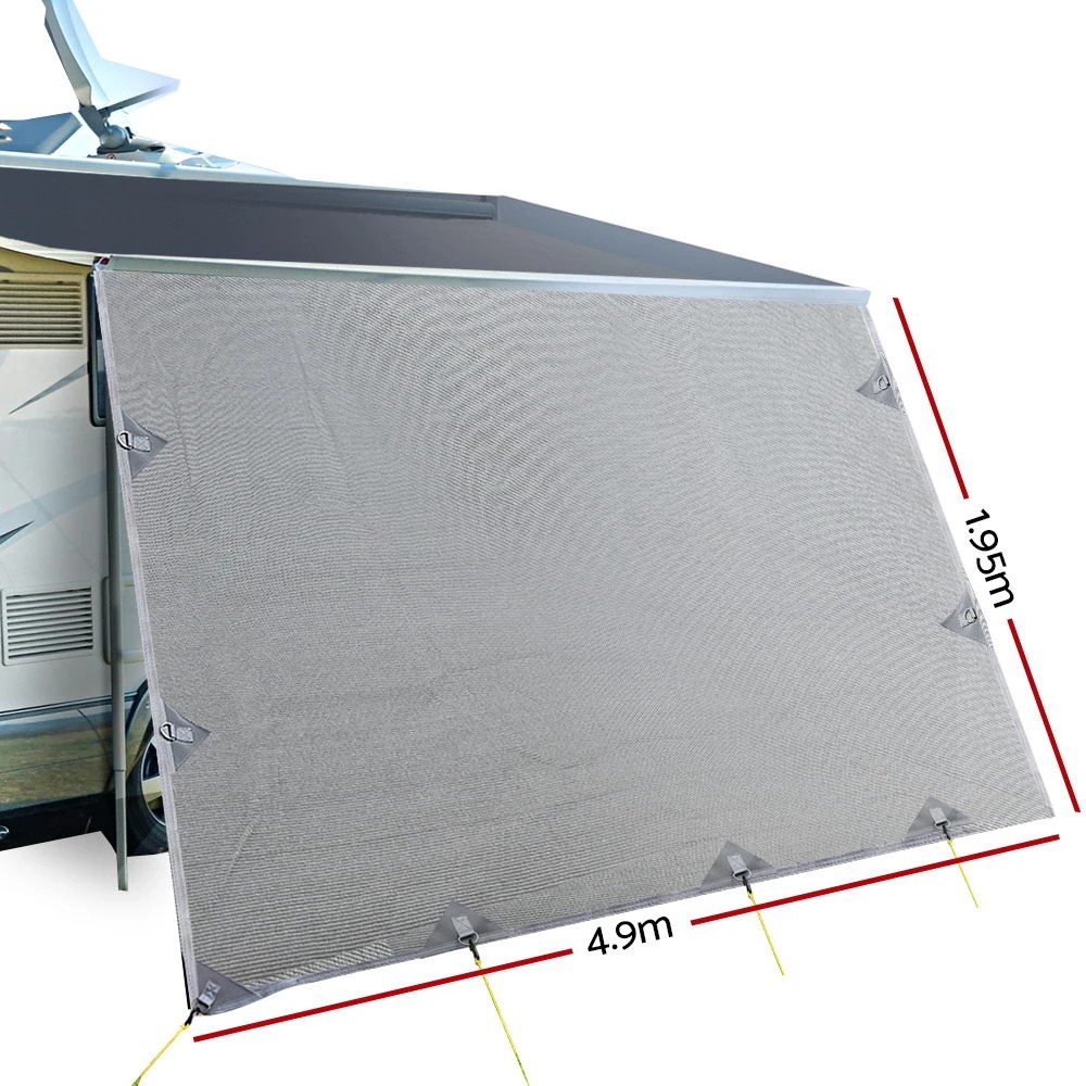 2 Caravan Privacy Screen Roll Out Awning 4.9x1.95M End Wall Side Sun Shade - Grey, 2 of 7