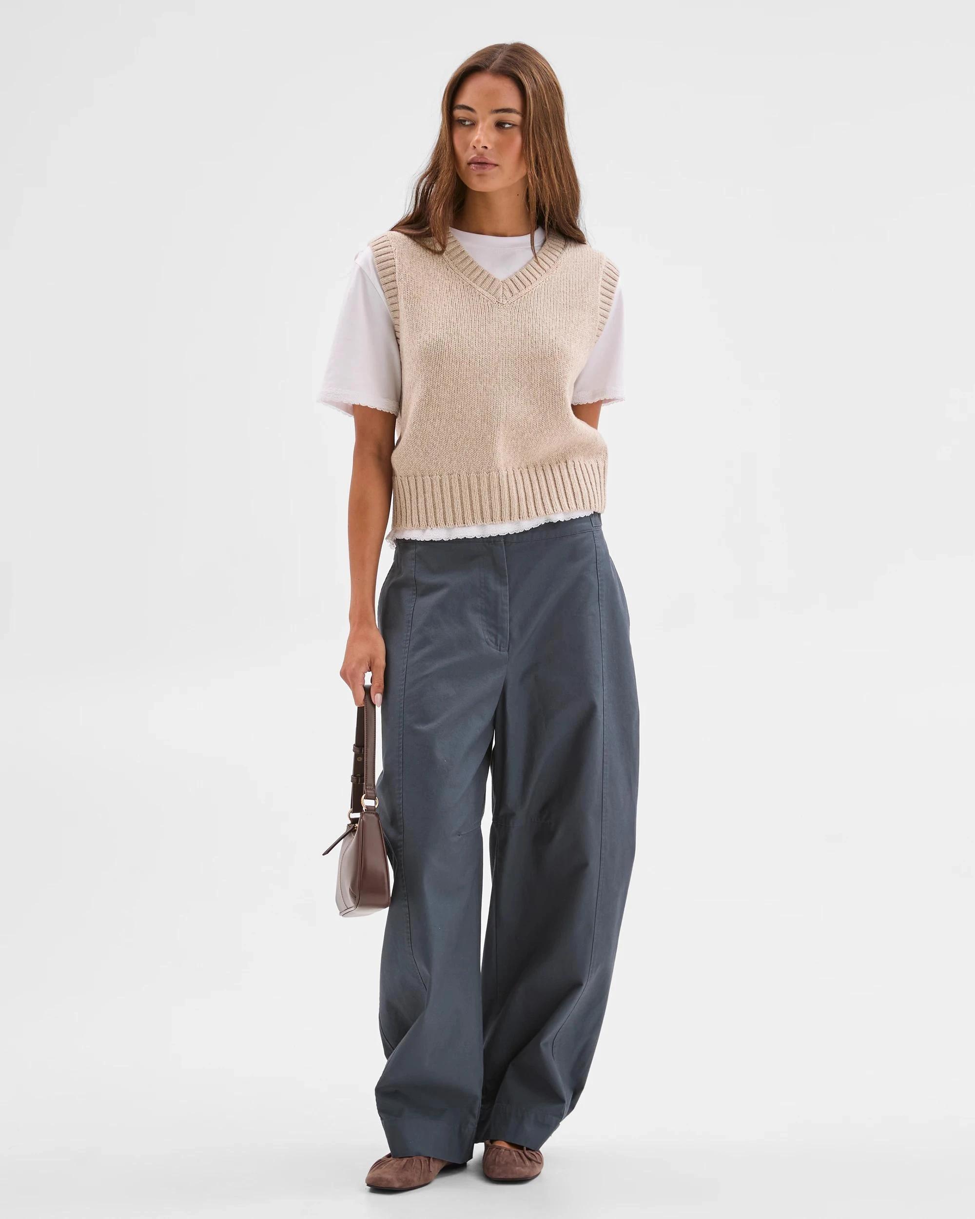 1 Lily Loves Australian Cotton Blend V-Neck Knit Vest OATMEAL, 1 of 6