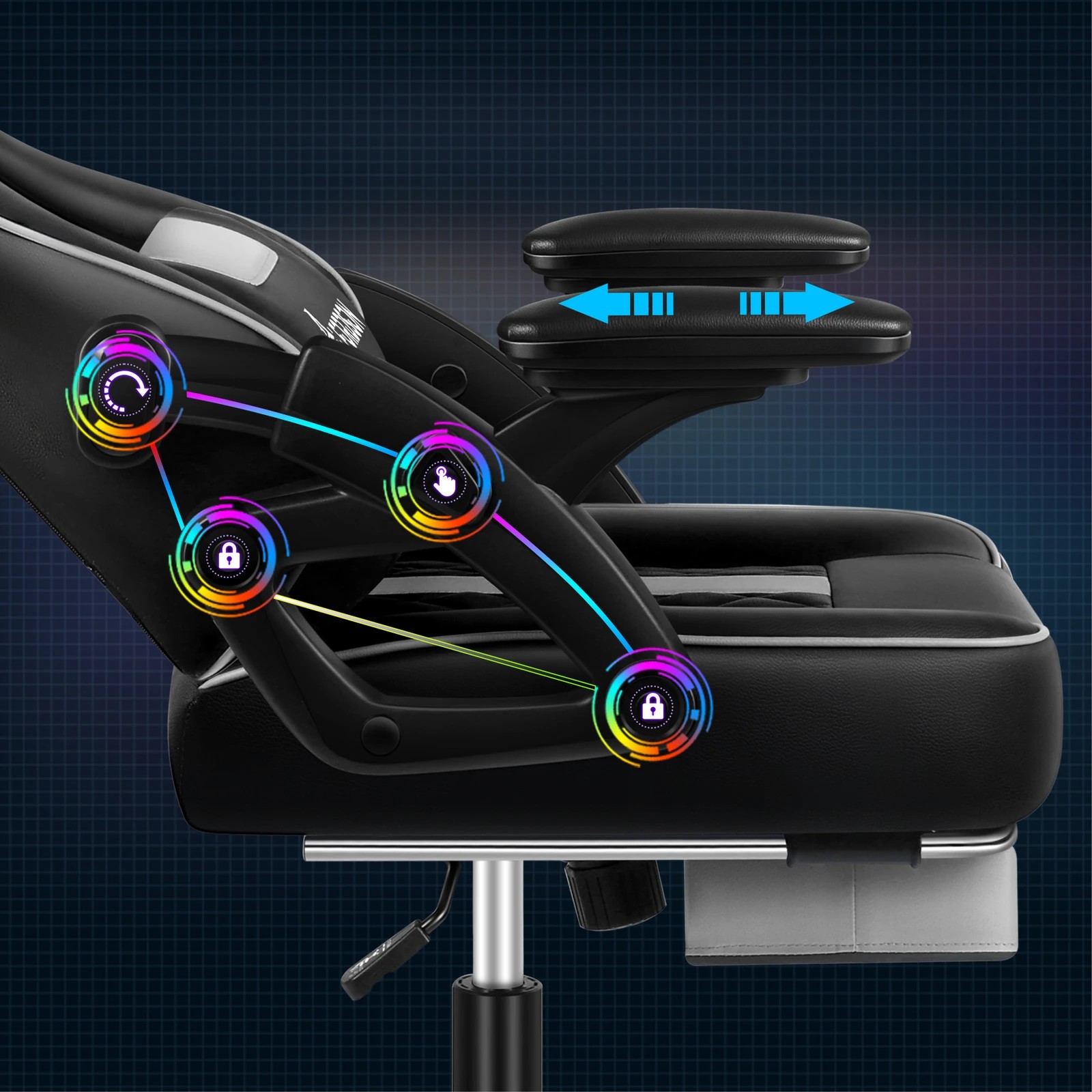 2 Alfordson Gaming Office Chair Massage Computer Footrest Leather - Grey, 2 of 10