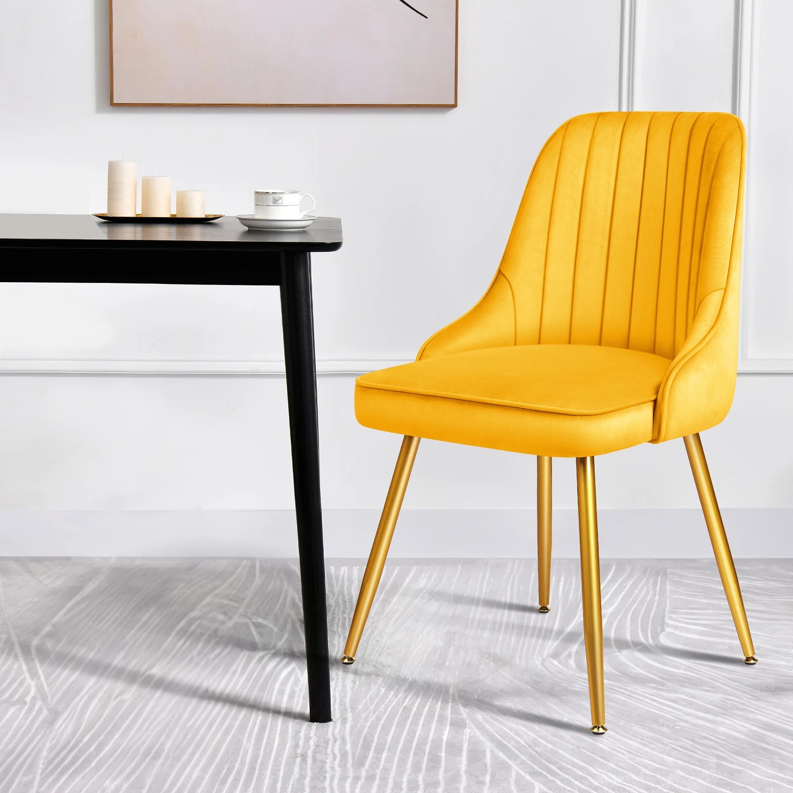 4 Alfordson 4x Dining Chairs Kitchen Accent Lounge Padded Tufted Seat Velvet - Yellow, 4 of 8