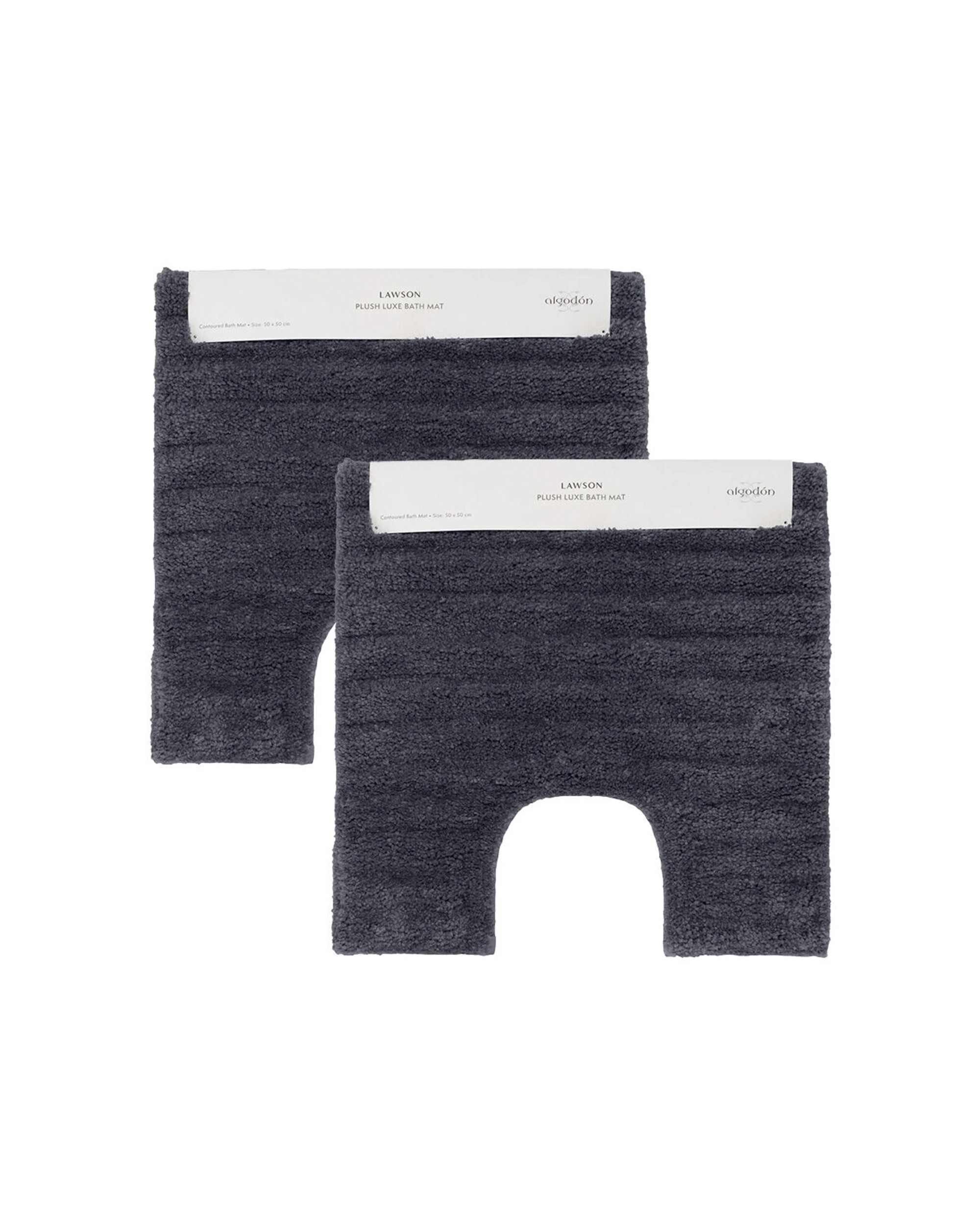 1 Algodon 2PK Lawson Plush Contoured Bath Mat Polyester 50x50cm - Black, 1 of 3
