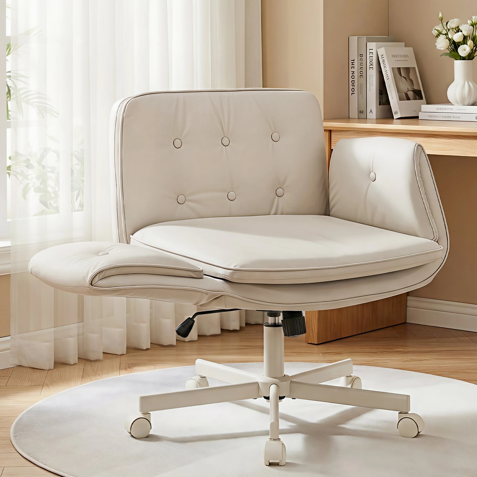 7 Artiss Criss Cross Chair with Wheels & Adjustable Armrests, Ergonomic Cross Legged Office Desk Chair - Natural, 7 of 7