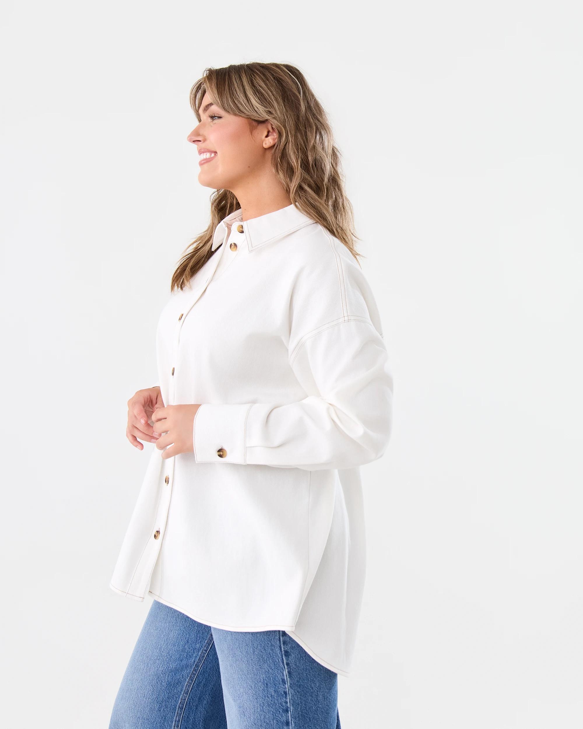 2 Long Sleeve Oversized Denim Shirt Ecru, 2 of 7