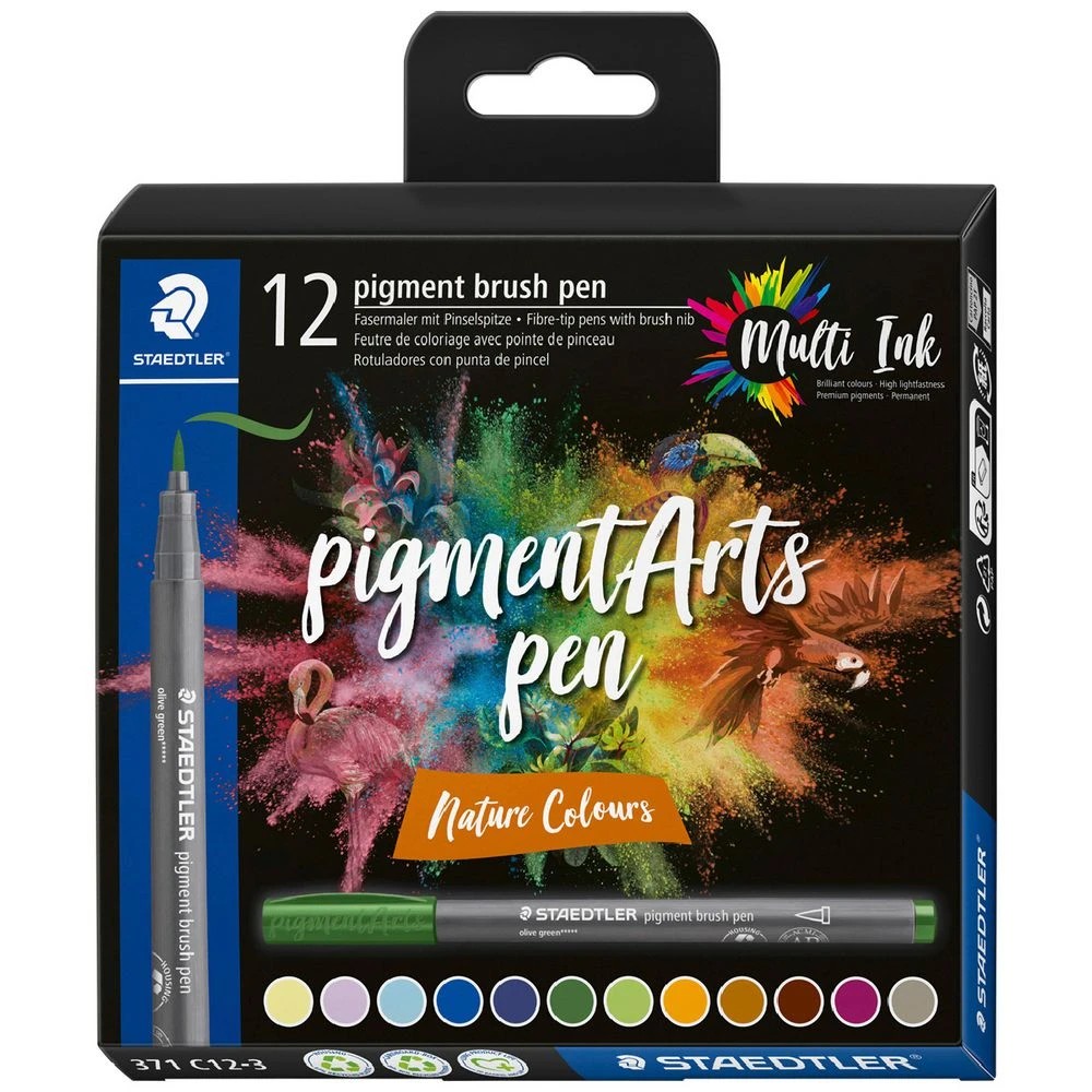 1 Staedtler Pigment Arts Brush Pens Nature Colours 12 Pack, 1 of 2