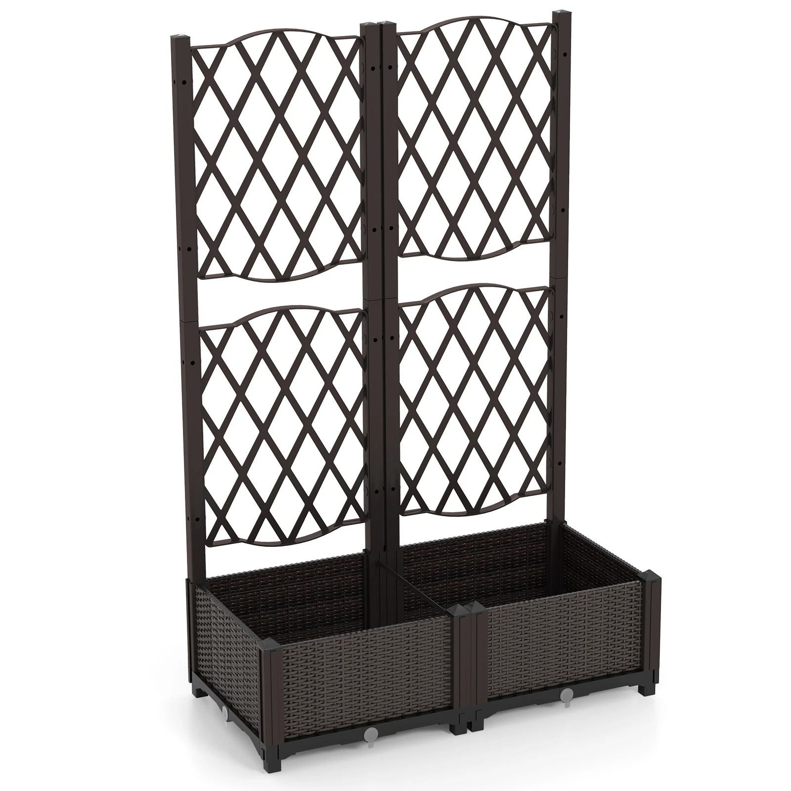 1 Costway Raised Garden Bed w/Trellis Planter Box for Climbing Plant Outdoor Flower Pot - Brown, 1 of 1