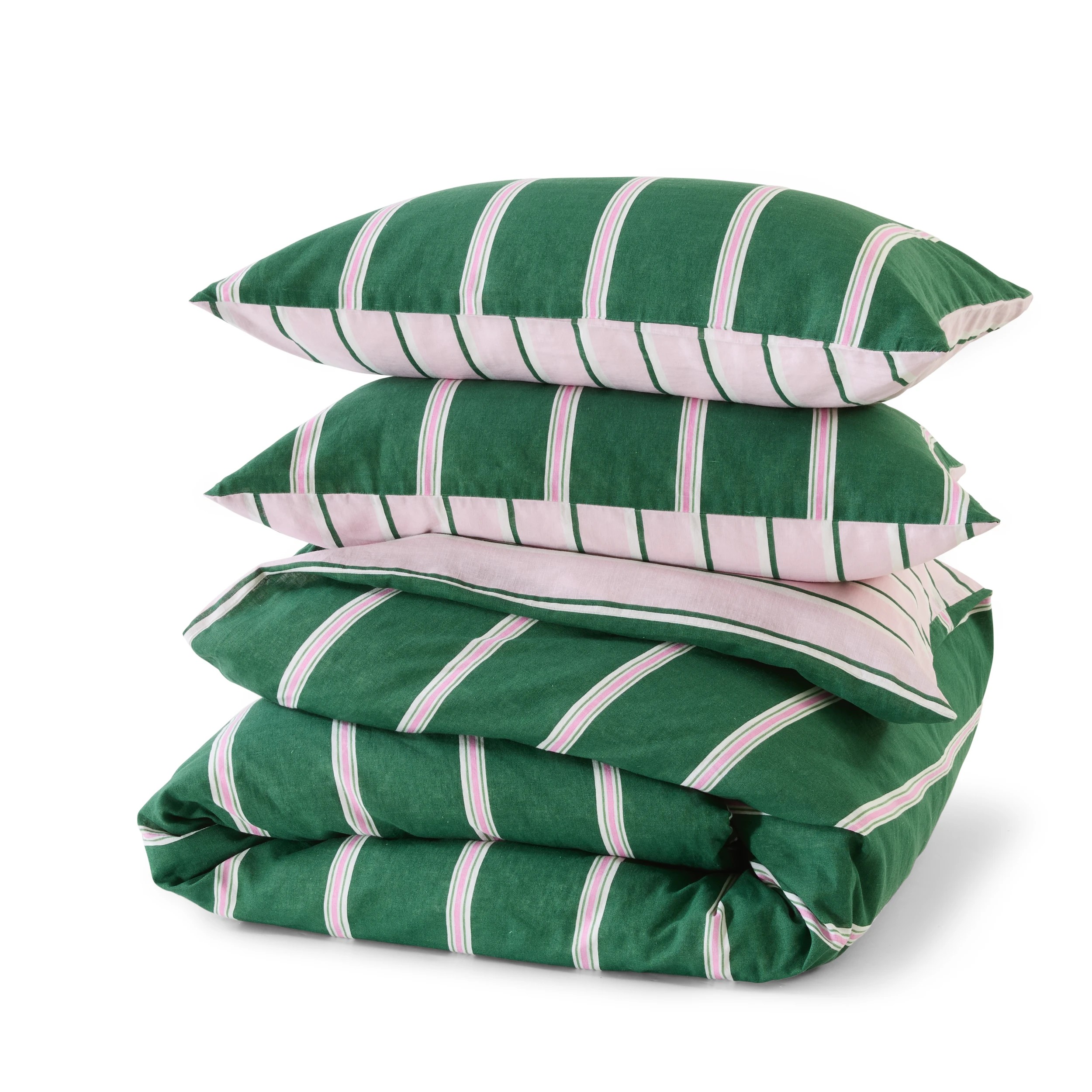 7 Stripe Linen Cotton Reversible Quilt Cover Set - Super King Bed, Pesto, 7 of 9