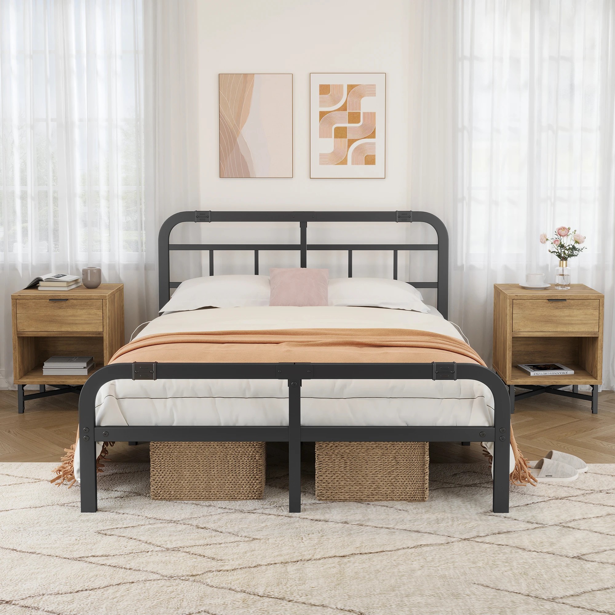 10 Alfordson Bedside Table Retro Nightstand Side Cabinet Storage Shelf - Brown, 10 of 10