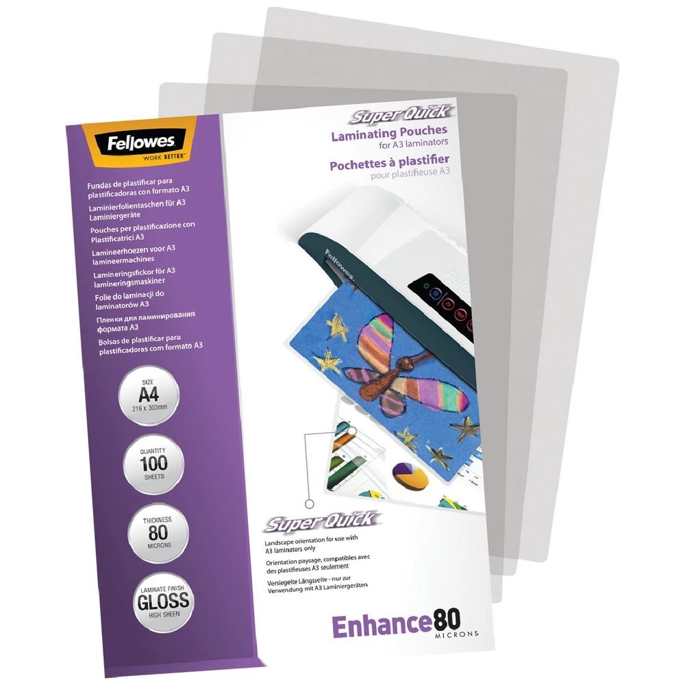 2 Fellowes A4 80 Micron SuperQuick Laminating Pouches 100 Pack, 2 of 2
