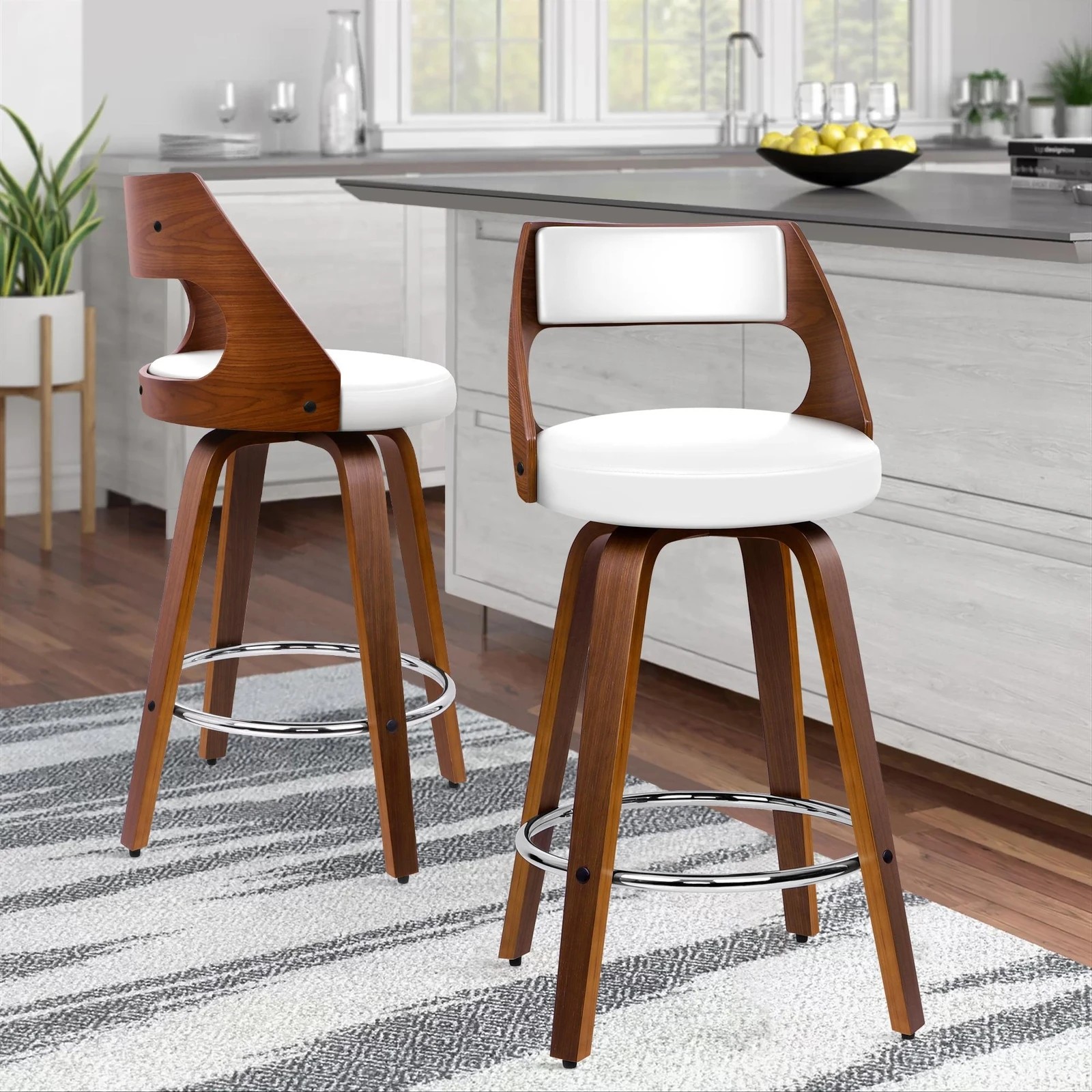 10 Alfordson 2x Swivel Bar Stools Eden Kitchen Wooden Dining Chair - White, 10 of 10