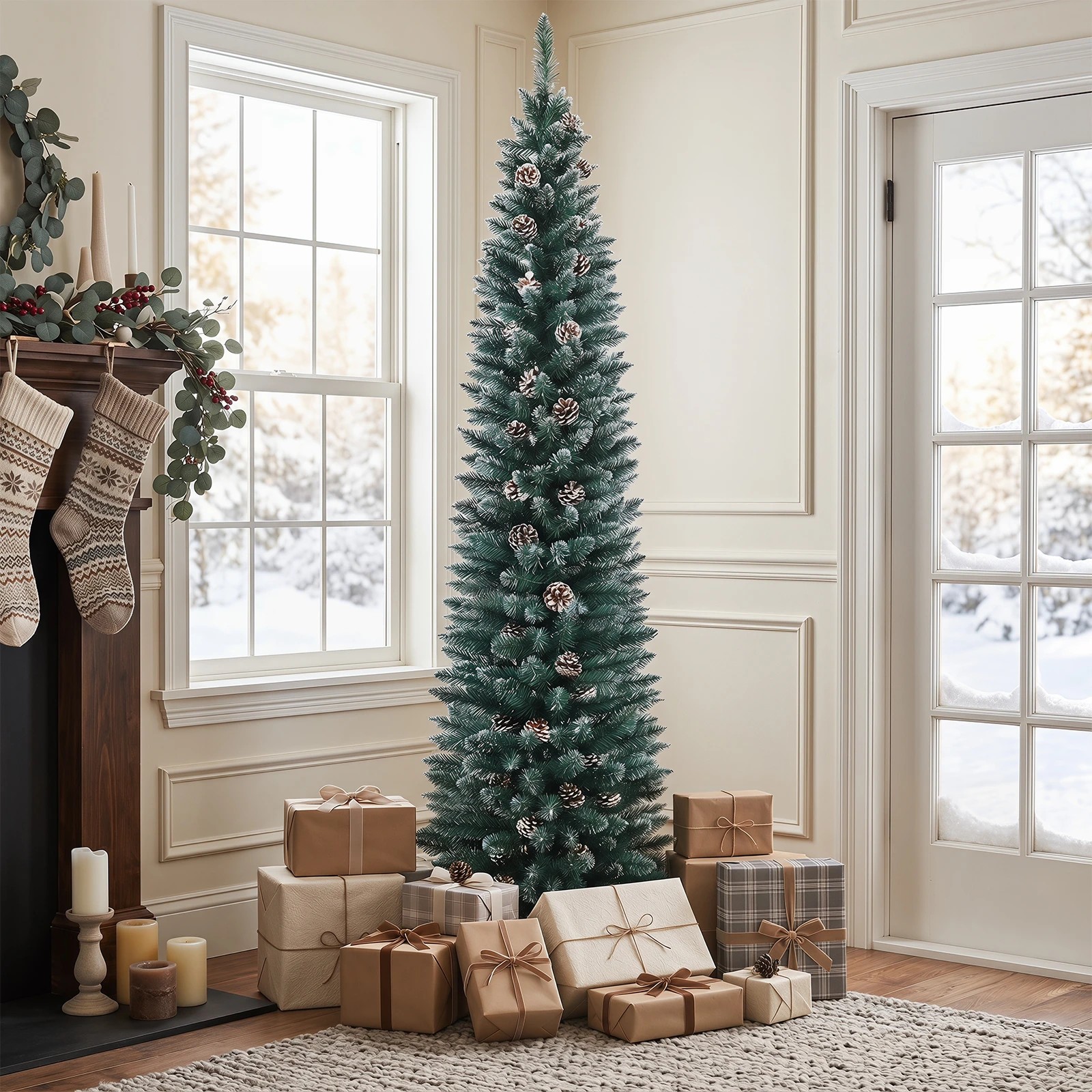6 Costway 2.1M/7FT Artificial Christmas Tree w/41 Pine Cones Pencil Xmas Tree, 6 of 8
