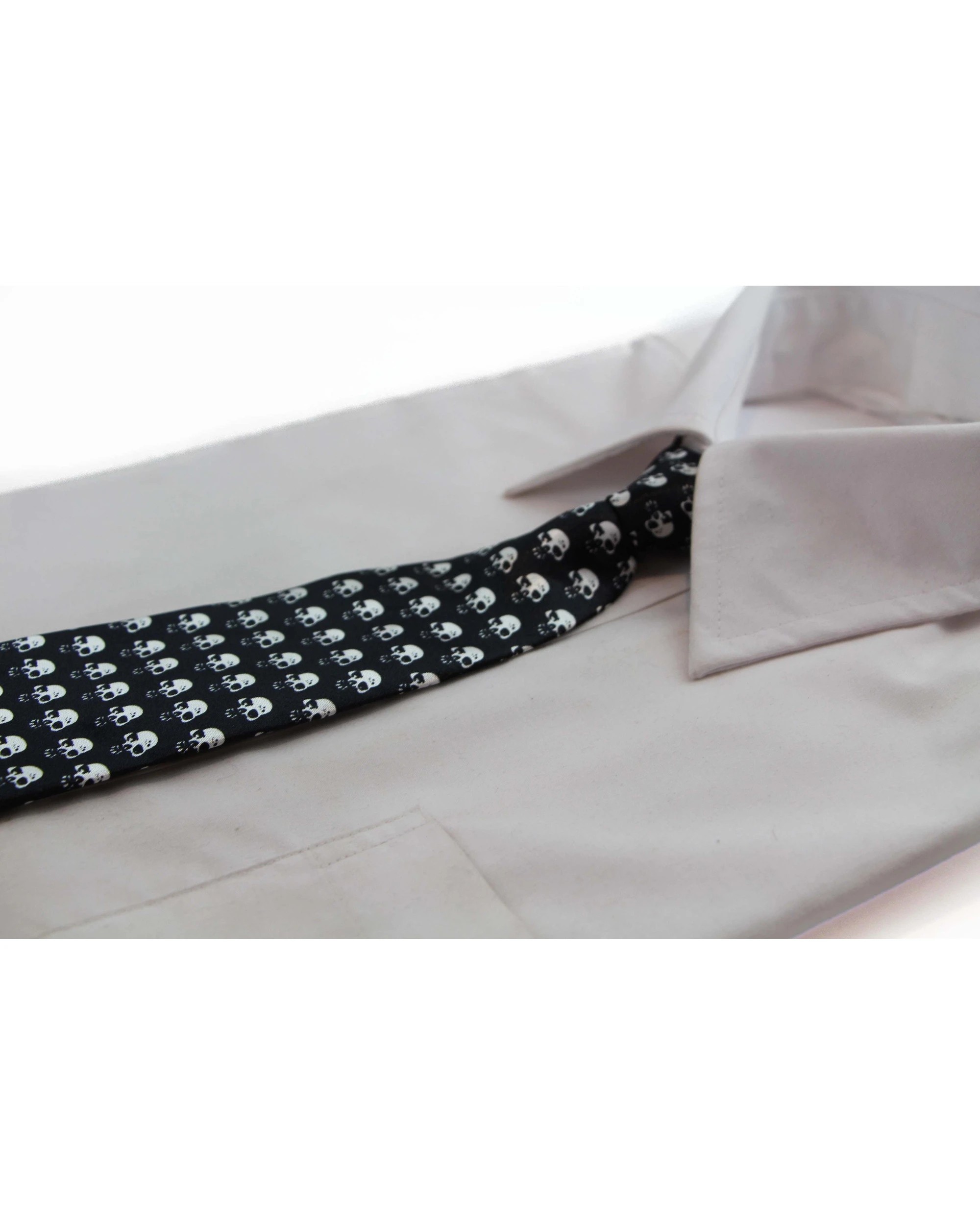 1 Zasel Kids Boys Black & White Patterned Elastic Neck Tie - Skulls, 1 of 2