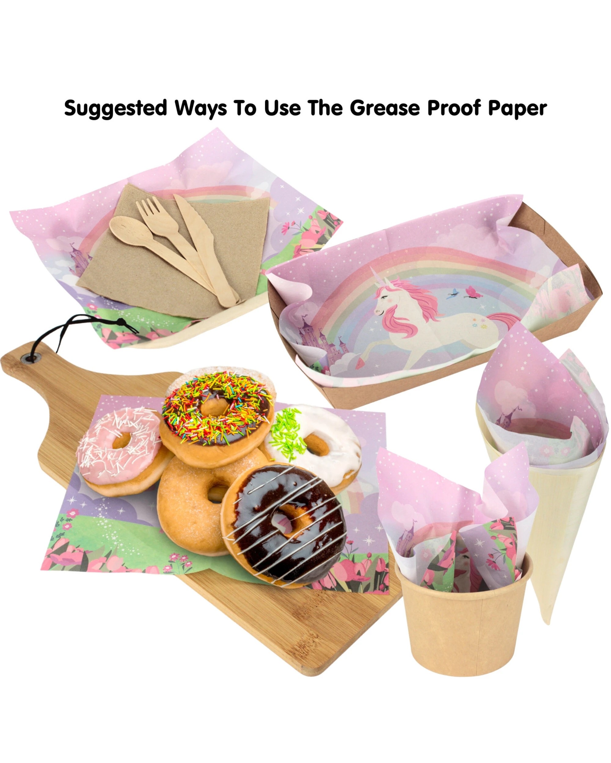 3 Artwrap Mystical Unicorn Grease Proof Paper Plate Tray Liners 8 Sheets - Multi, 3 of 5