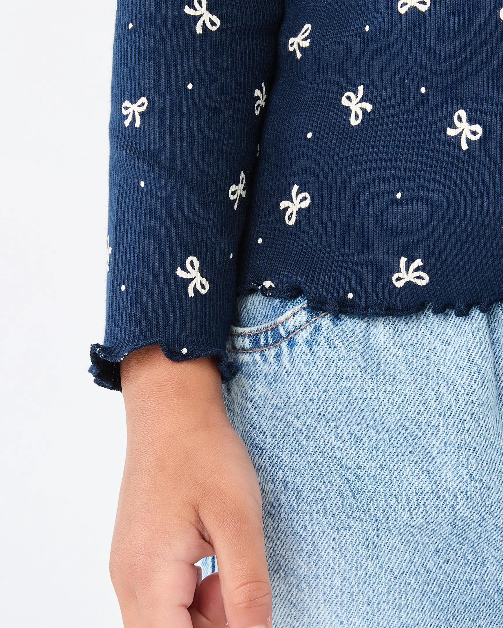 6 Long Sleeve Rib T-shirt Nvy Bow, 6 of 8