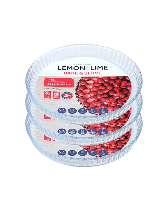 Lemon & Lime 3PK Yorkshire Glass 1.5L Bakeware Pie Dish Oven Safe - Clear