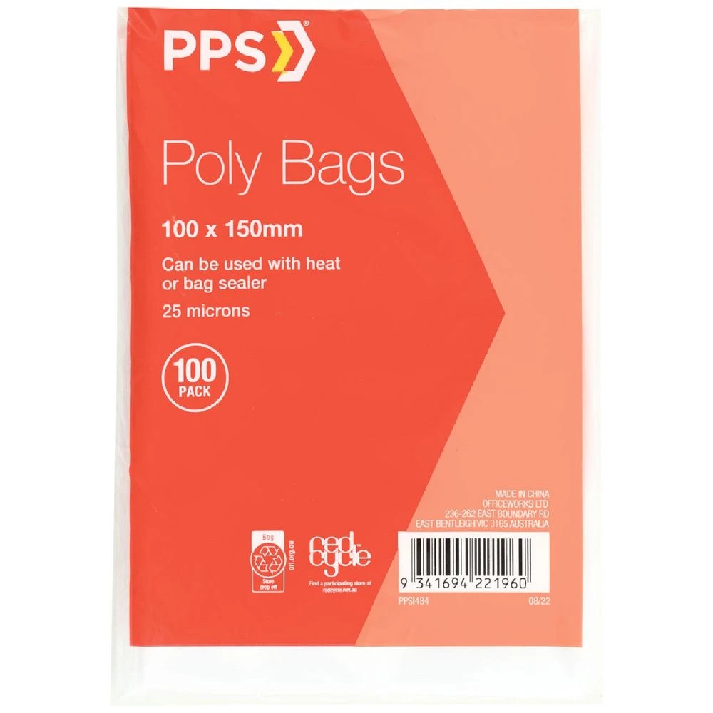 1 PPS Poly Bags 100 x 150mm 100 Pack, 1 of 2