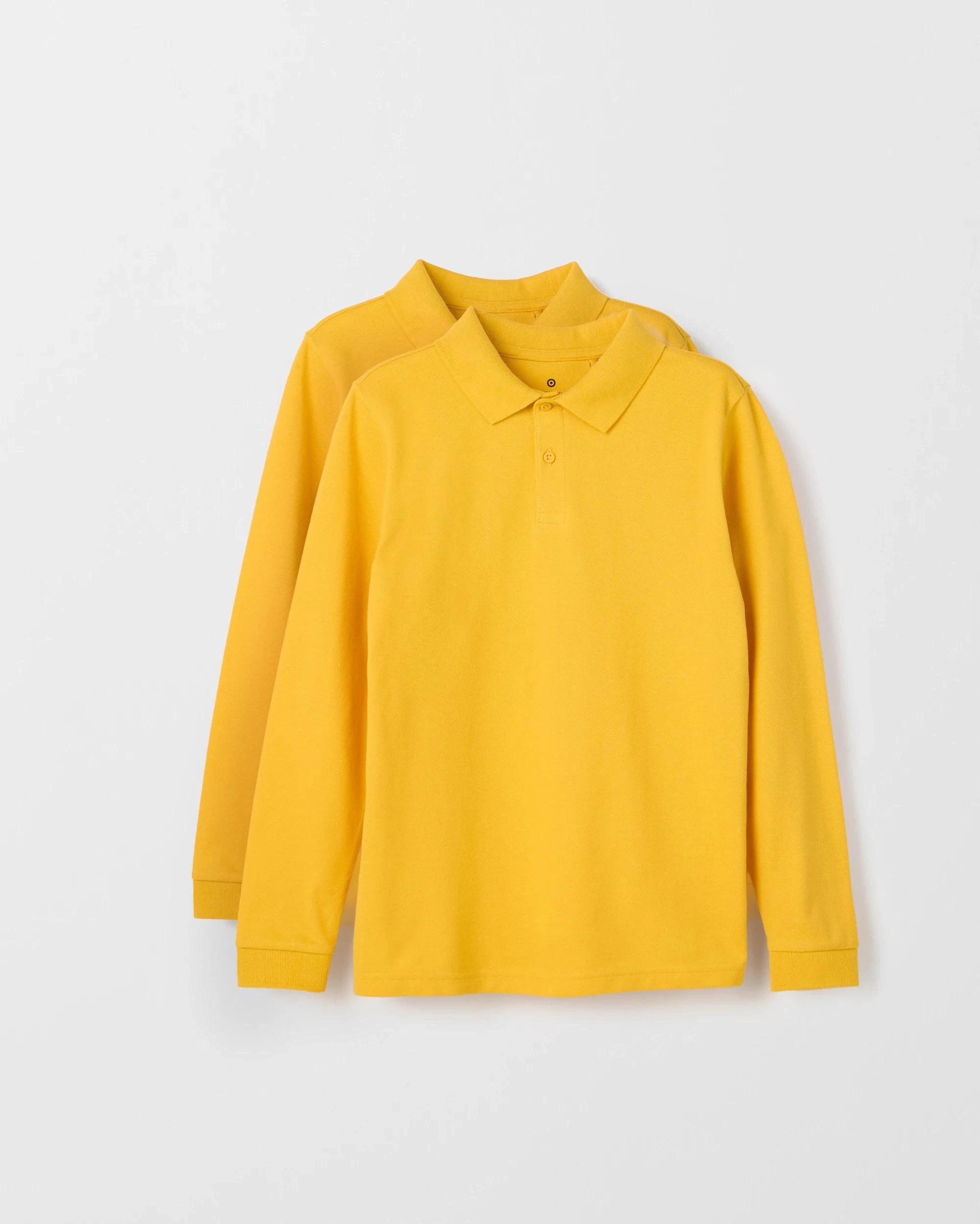 1 Target Kids Australian Cotton 2 Pack School Long Sleeve Polo Top GOLD, 1 of 3