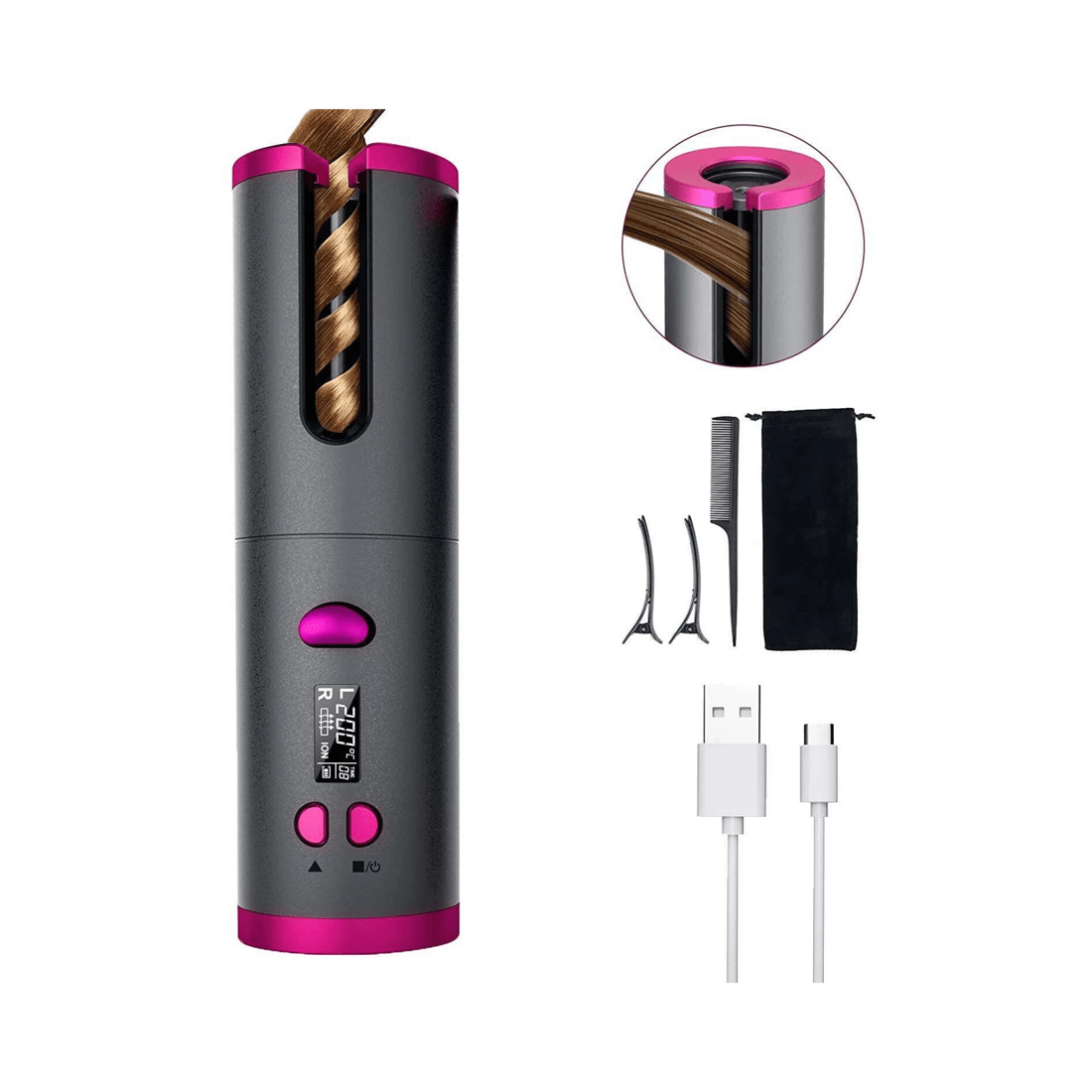 2 Lenoxx Cordless Ceramic Automatic Hair Curler for Portable Hair Styling, 2 of 5