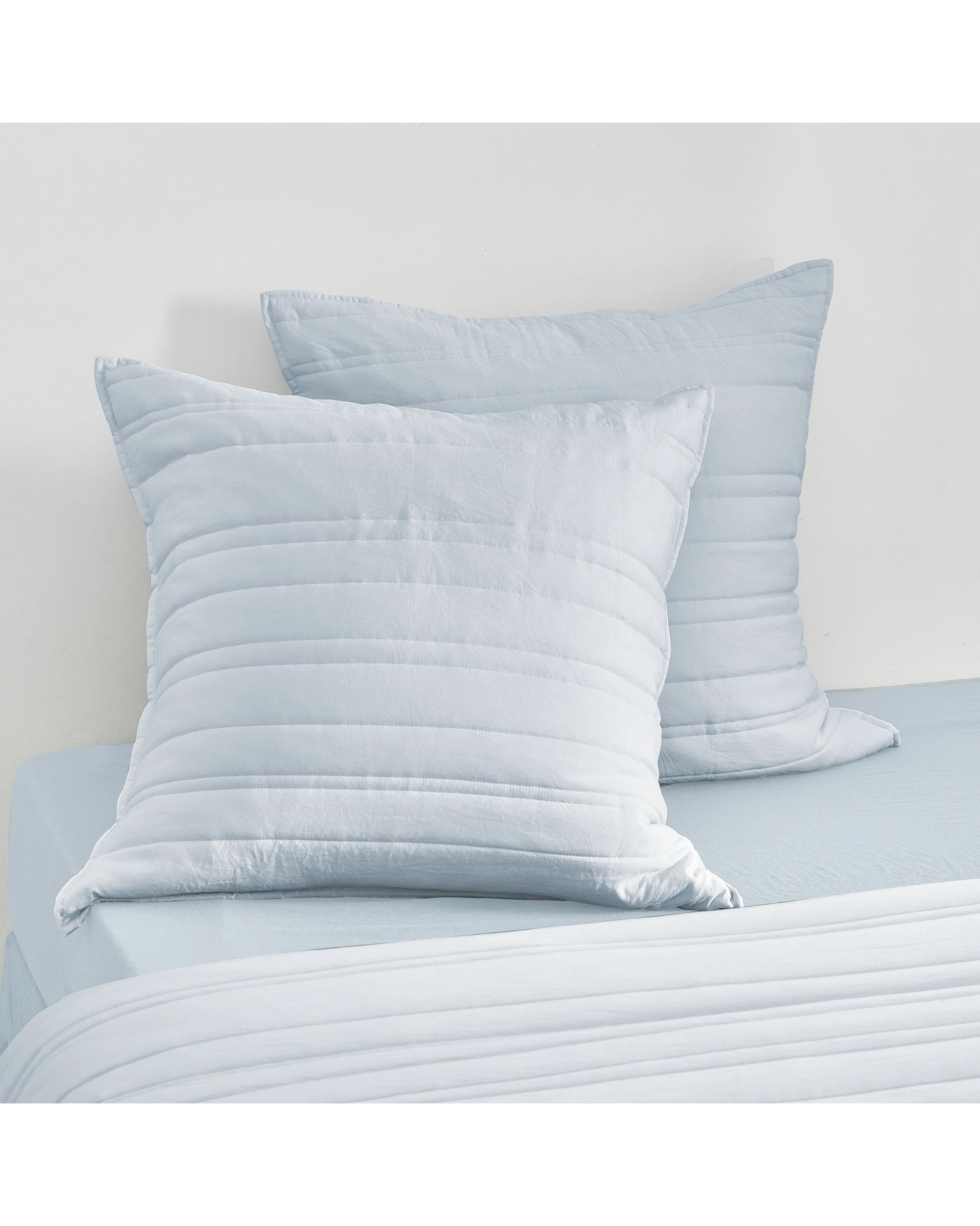 1 Dreamaker Superfine Washed Microfibre Stripe Quilted European Pillowcase Twin Pack - Ice Blue, 1 of 6