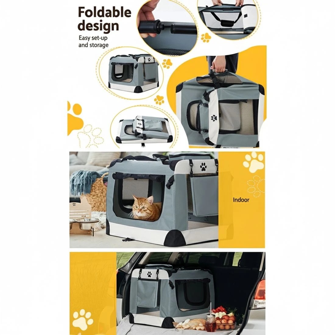 5 i.Pet Pet Carrier Soft Crate Dog Cat Travel 90x61CM Portable Foldable Car - Blue, 5 of 5