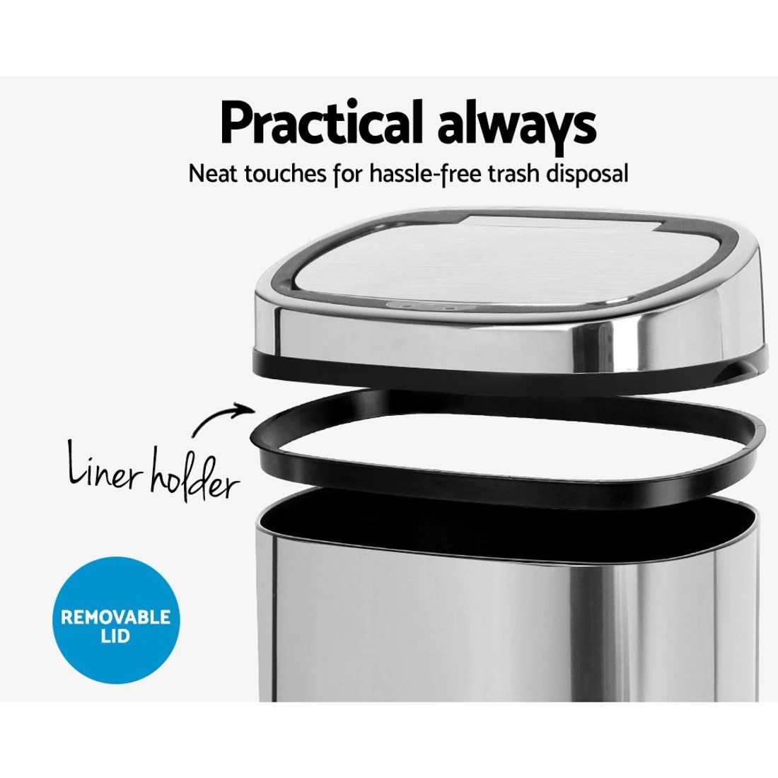 5 Devanti 68L Motion Sensor Bin Rubbish Automatic
 - silver, 5 of 5