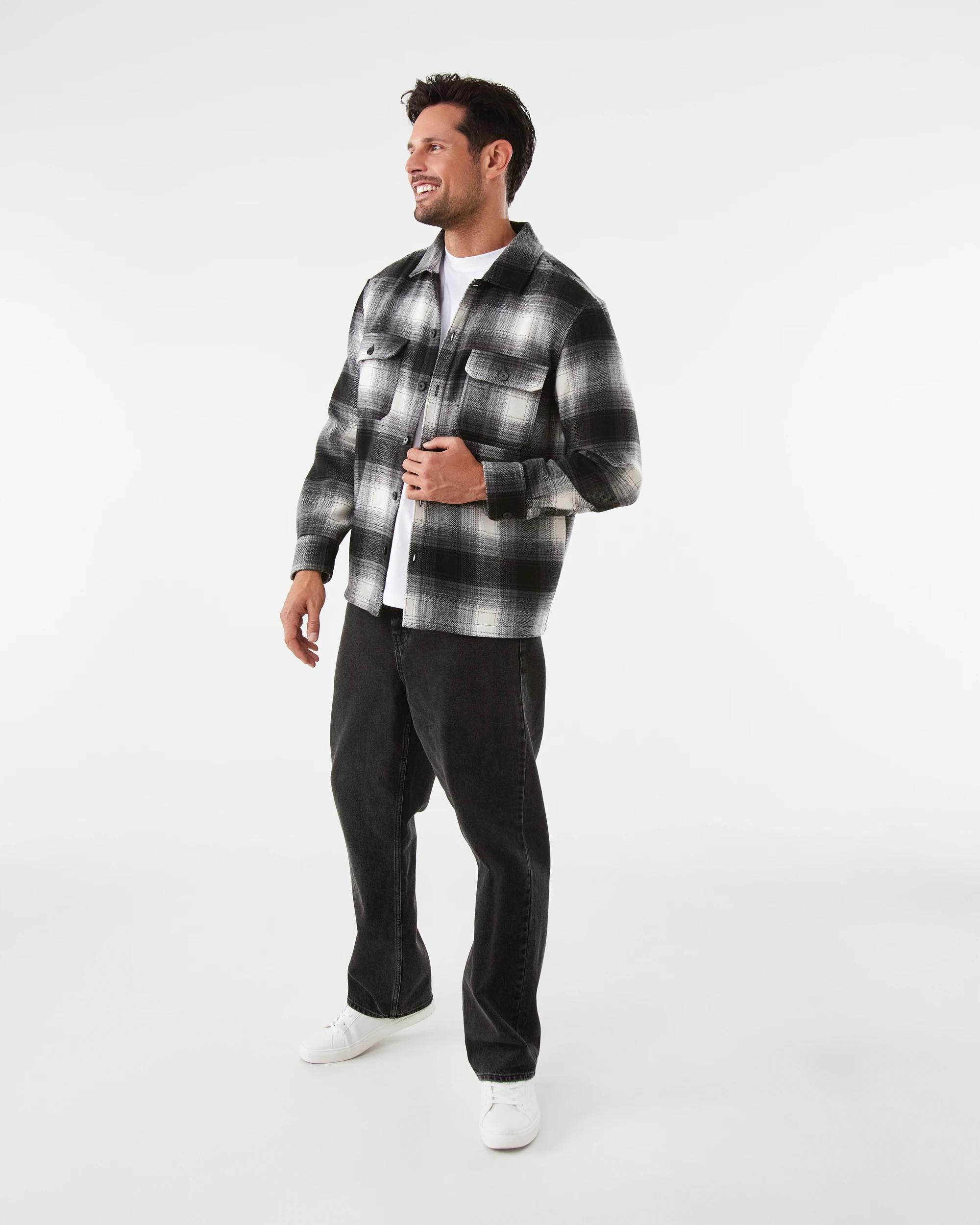 3 Long Sleeve Check Overshirt Blk Check, 3 of 9