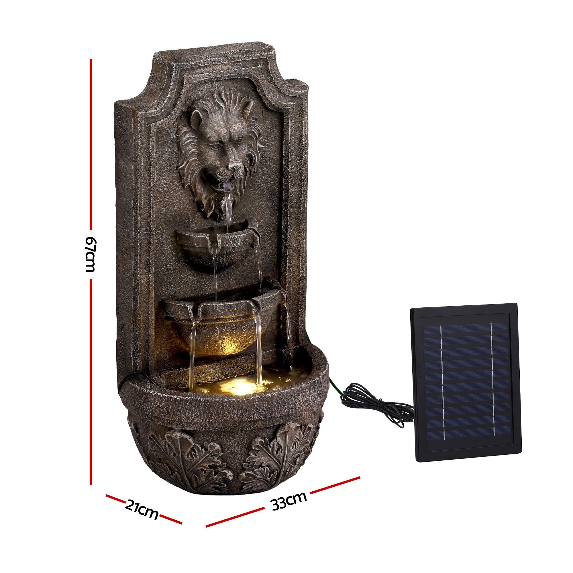 2 Gardeon Solar Fountain Water Feature Lion Head Wall Fountain 67cm- Brown, 2 of 8