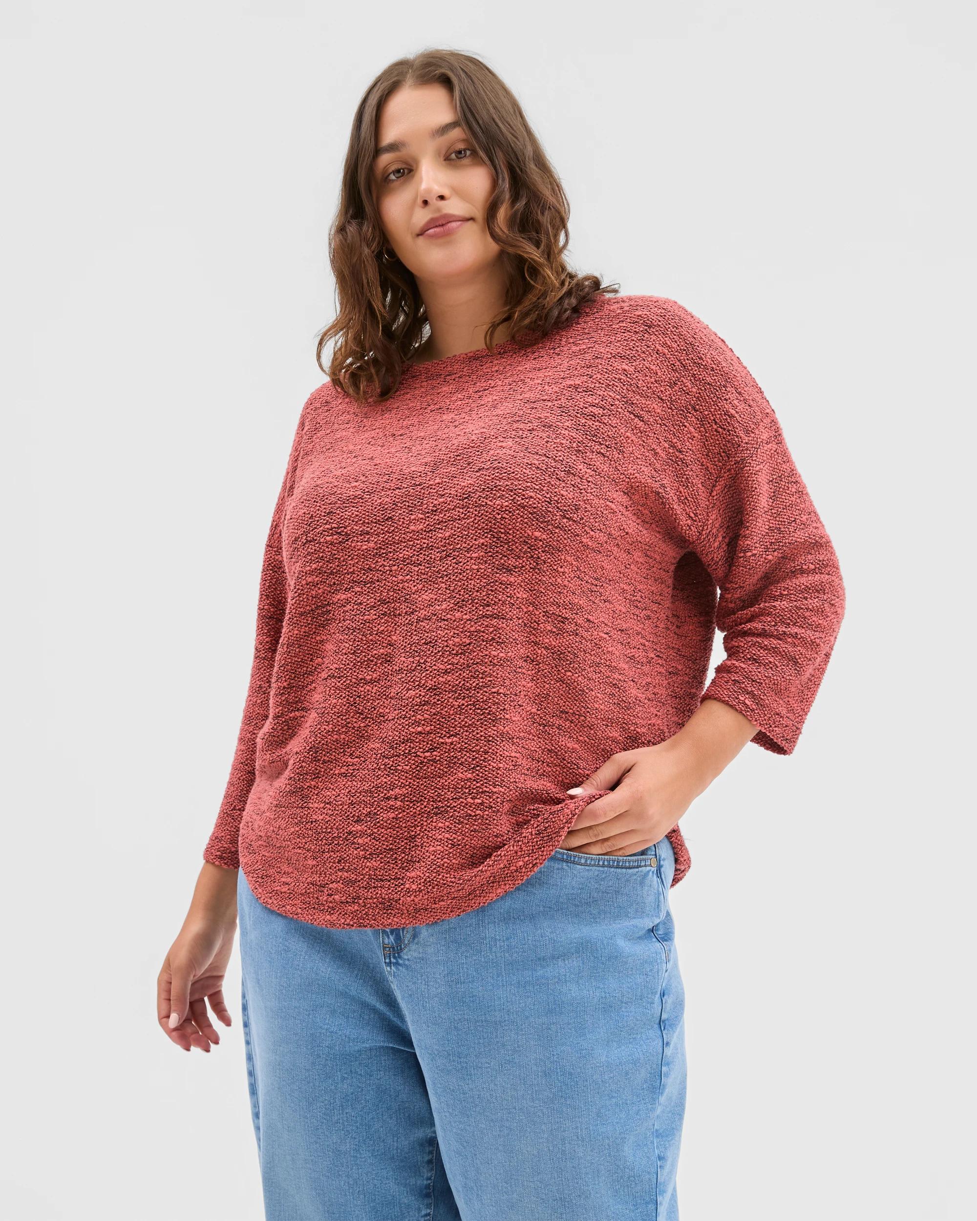 3 Target Curve Plus Size Australian Cotton Blend Curved Hem Textured Top MARSALA, 3 of 6