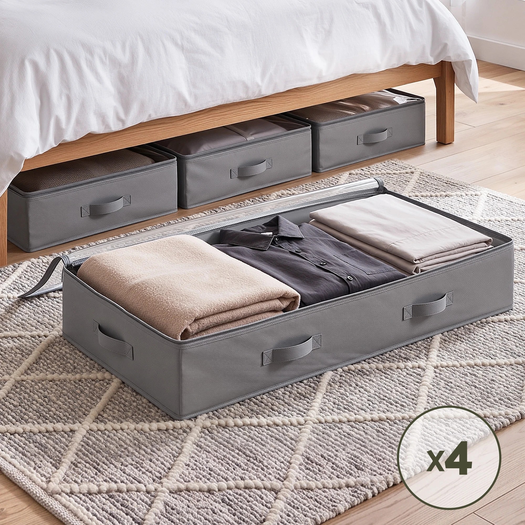 9 Artiss 4X Under Bed Storage Boxes Containers 90L Fabric - Grey, 9 of 9