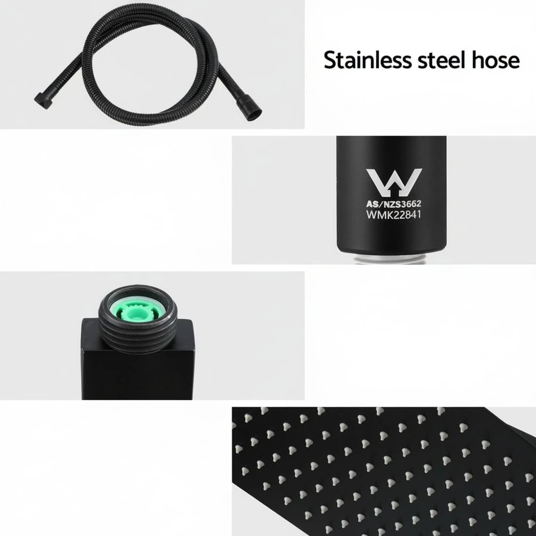 4 10'' Rain Shower Head Set Handheld Square High Pressure - Black, 4 of 4