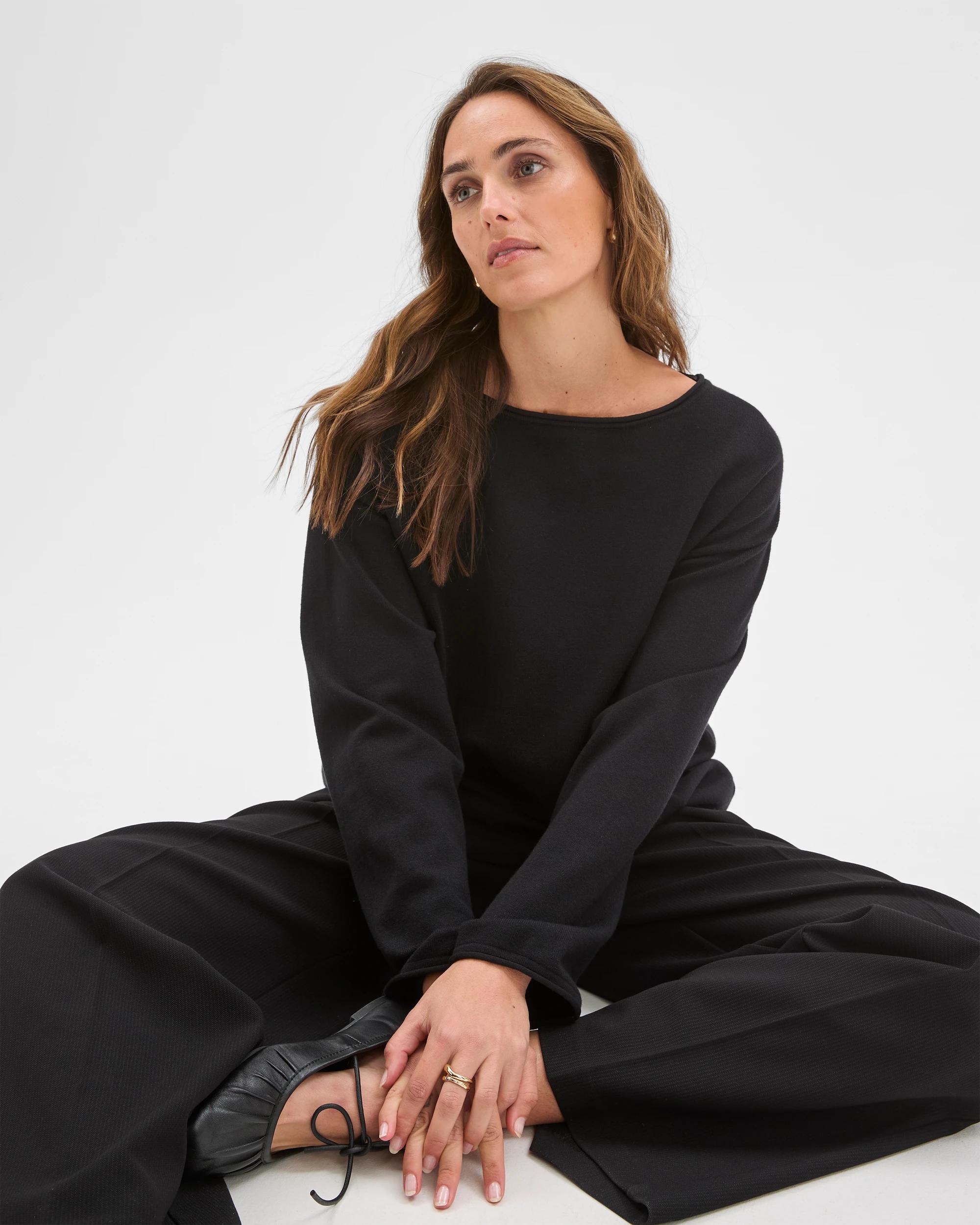 1 Preview Boat Neck Wide Sleeve Knit Jumper BLACK, 1 of 6